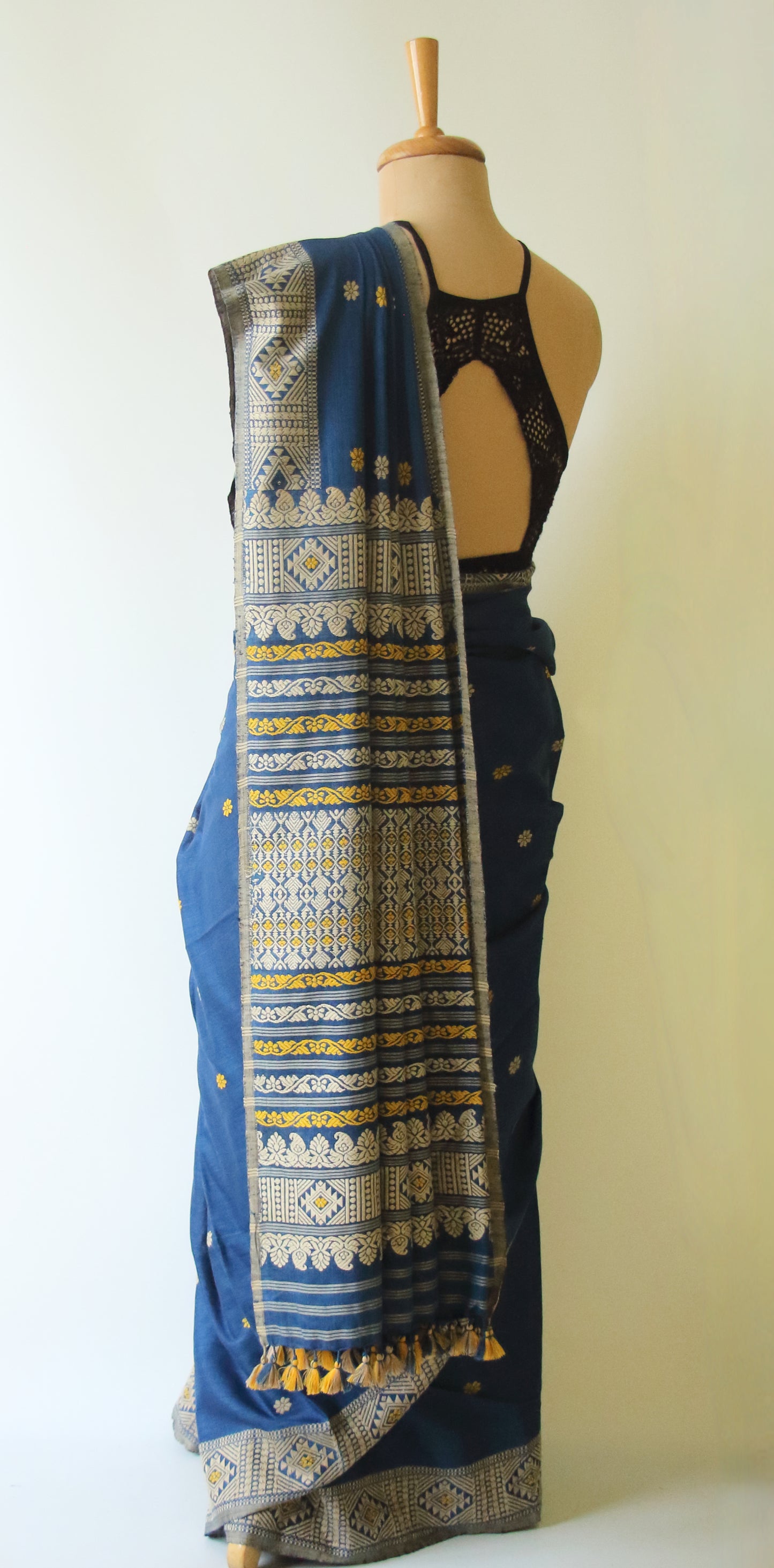 Natural Dyed Indigo Handloom Eri Silk  Sari from Assam