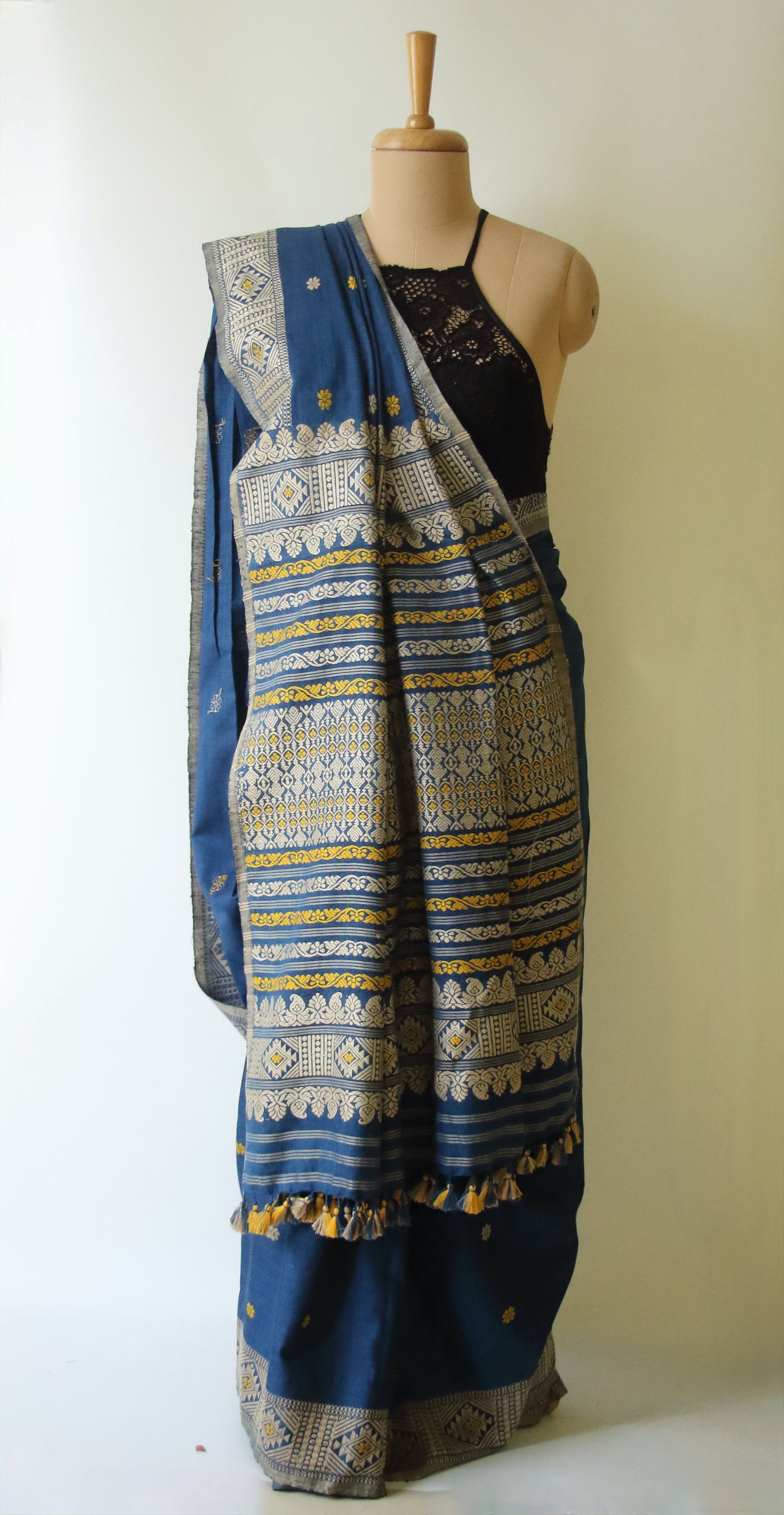Natural Dyed Indigo Handloom Eri Silk  Sari from Assam