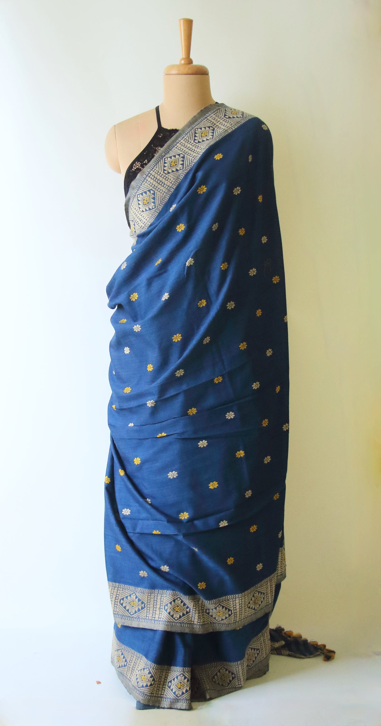 Natural Dyed Indigo Handloom Eri Silk  Sari from Assam