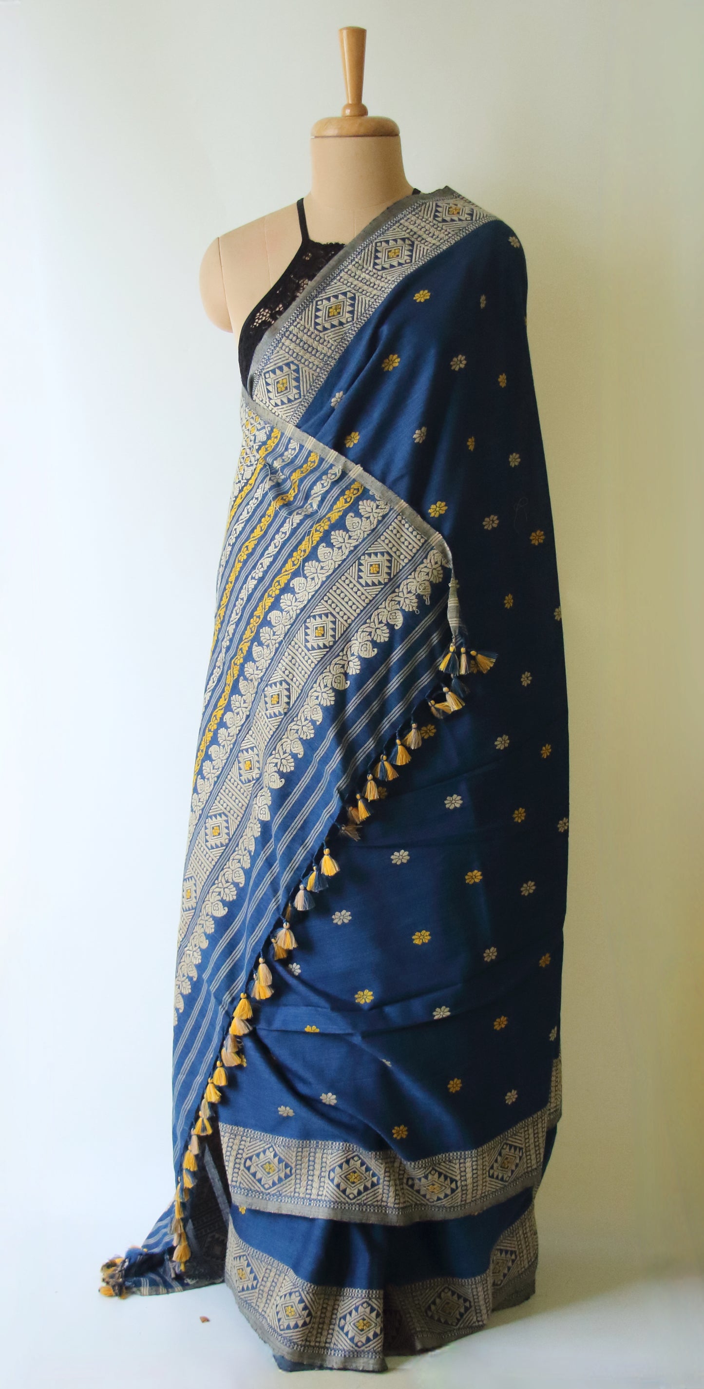 Natural Dyed Indigo Handloom Eri Silk  Sari from Assam