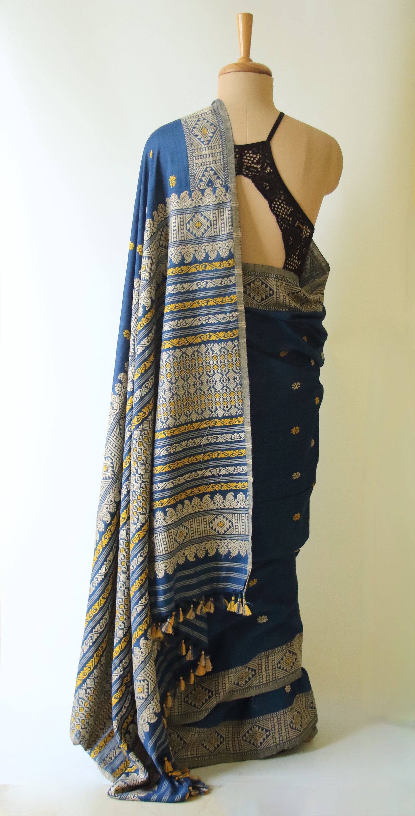 Natural Dyed Indigo Handloom Eri Silk  Sari from Assam