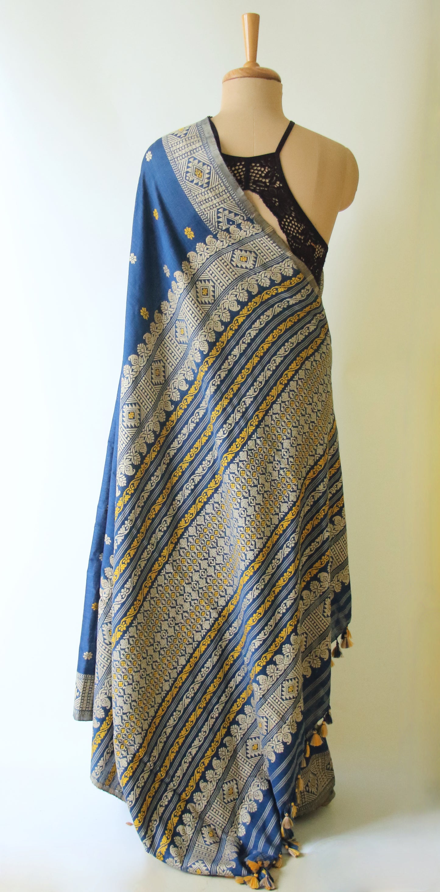Natural Dyed Indigo Handloom Eri Silk  Sari from Assam