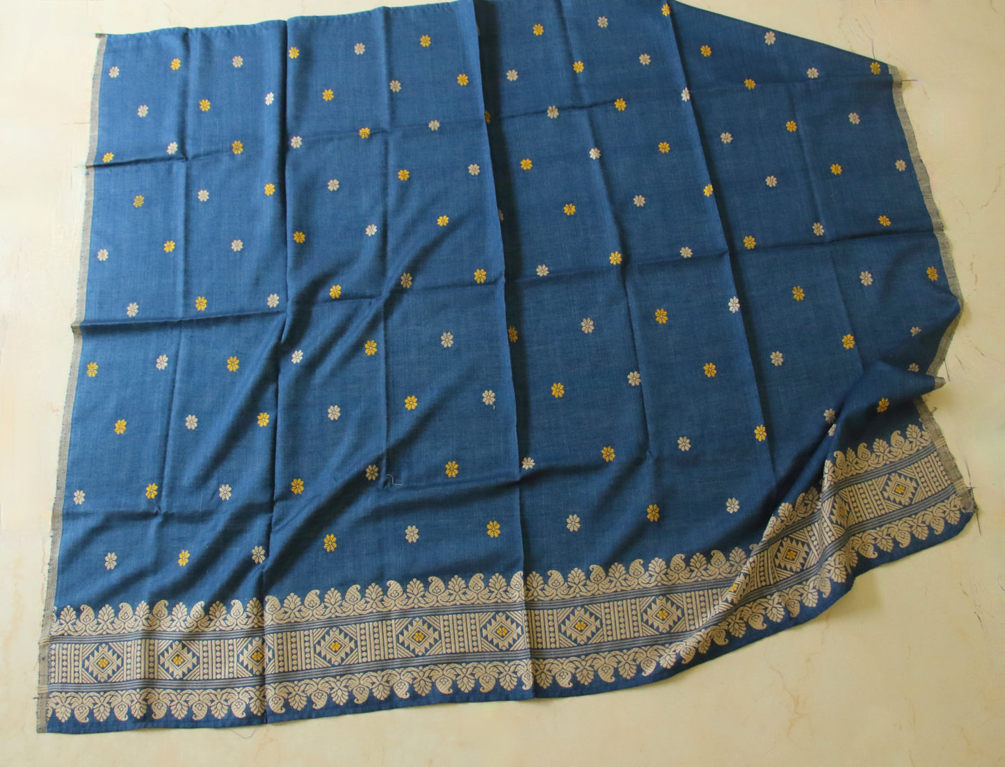 Natural Dyed Indigo Handloom Eri Silk  Sari from Assam