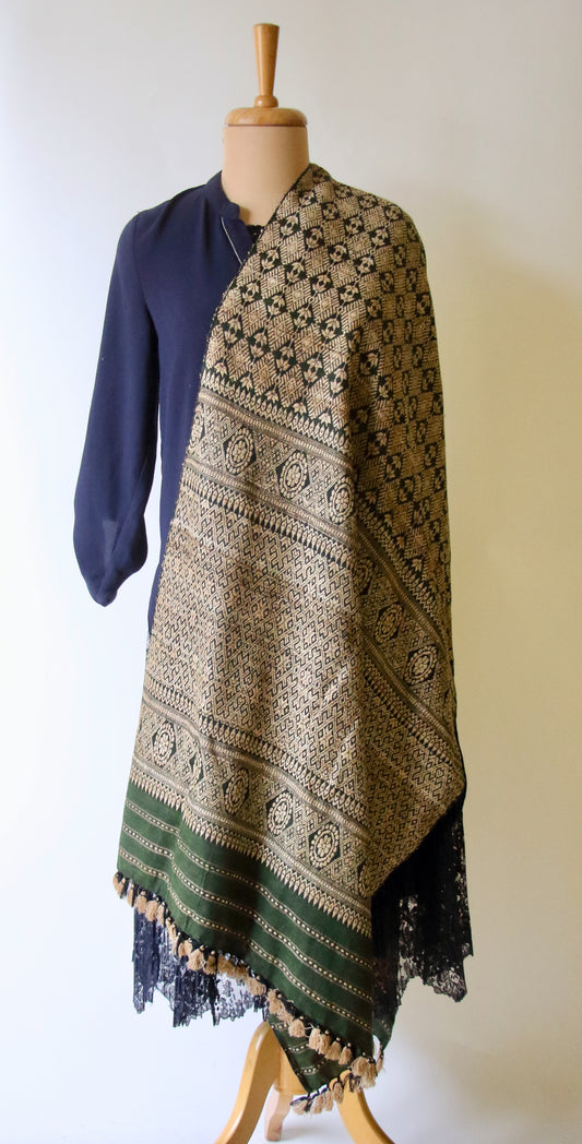 Green Eri Silk Handwoven Small Size Shawl from Assam
