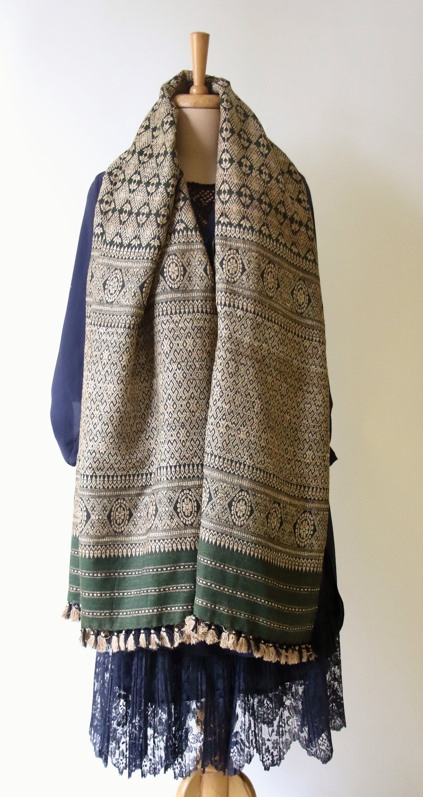 Green Eri Silk Handwoven Small Size Shawl from Assam