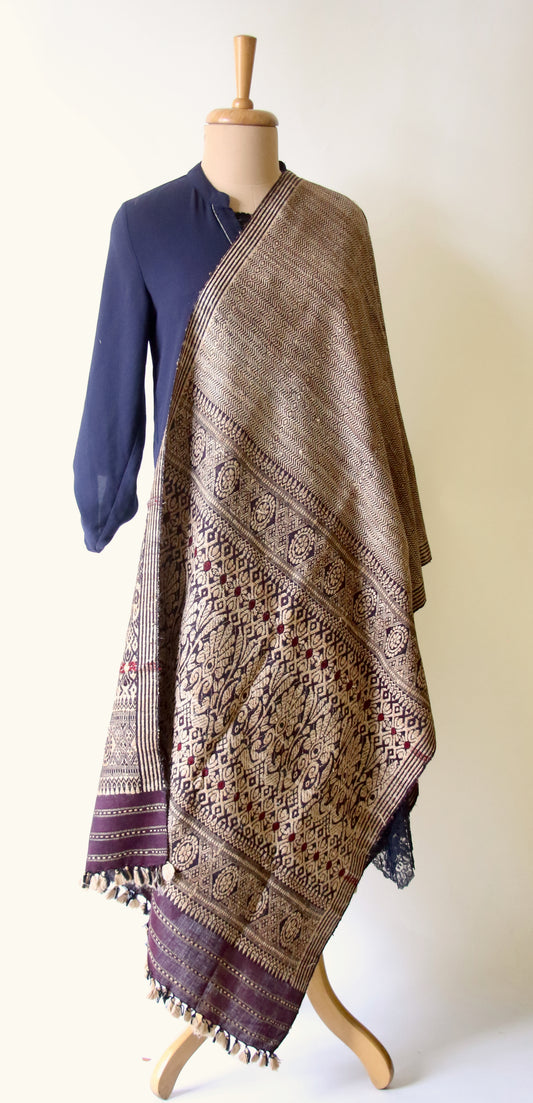 Deep Maroon Natural Dyed Eri Silk Handwoven Shawl from Assam