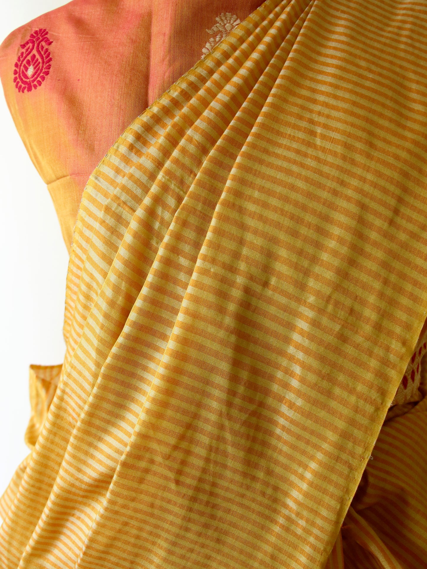 Orange Yellow Handloom Modal by Silk Saree from Assam