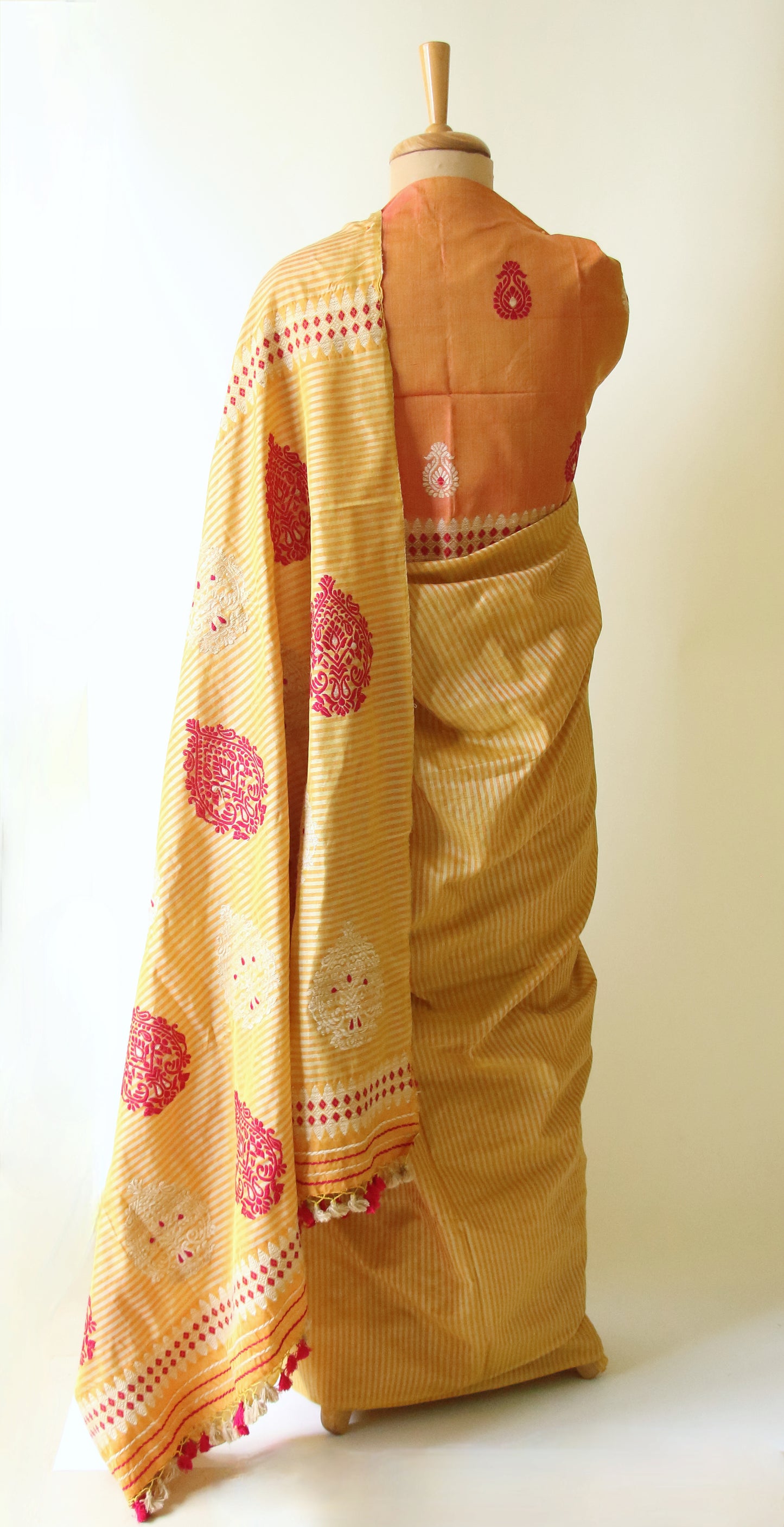 Orange Yellow Handloom Modal by Silk Saree from Assam