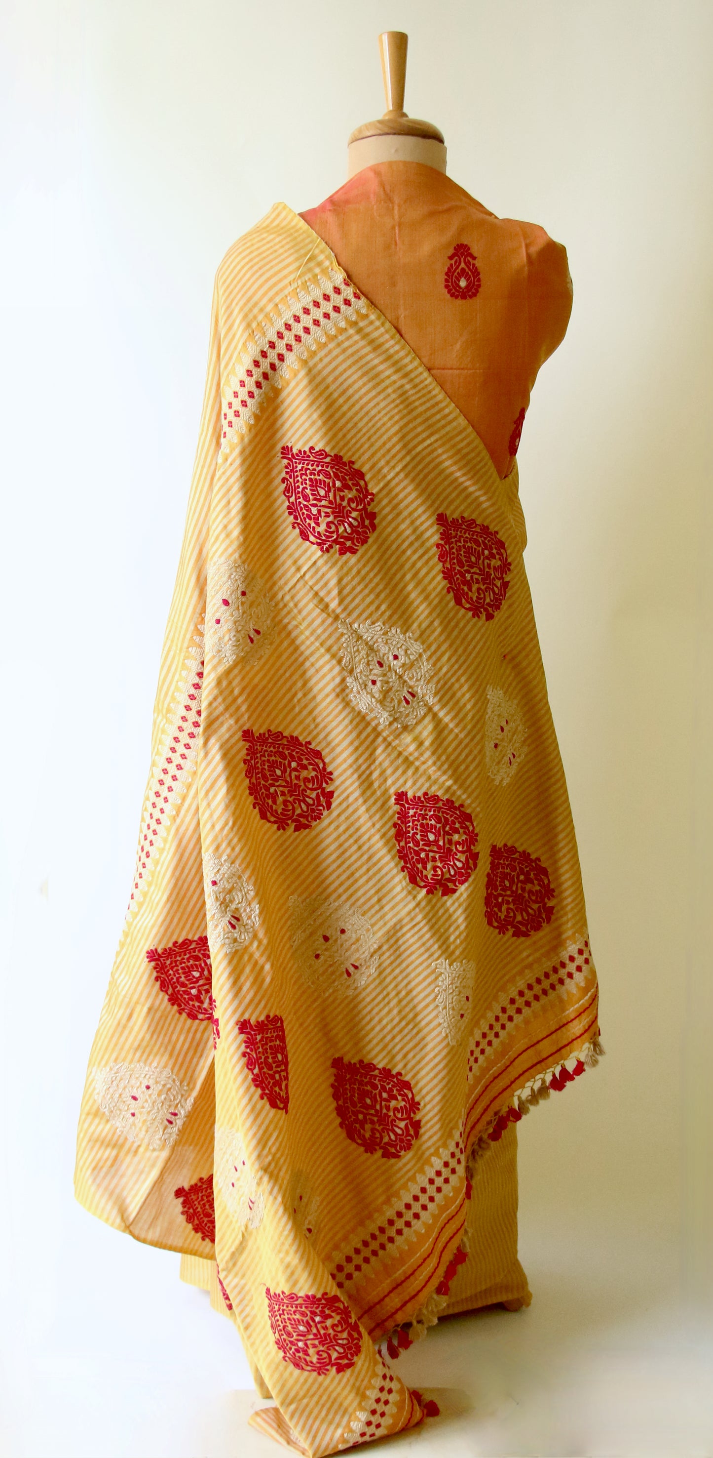 Orange Yellow Handloom Modal by Silk Saree from Assam