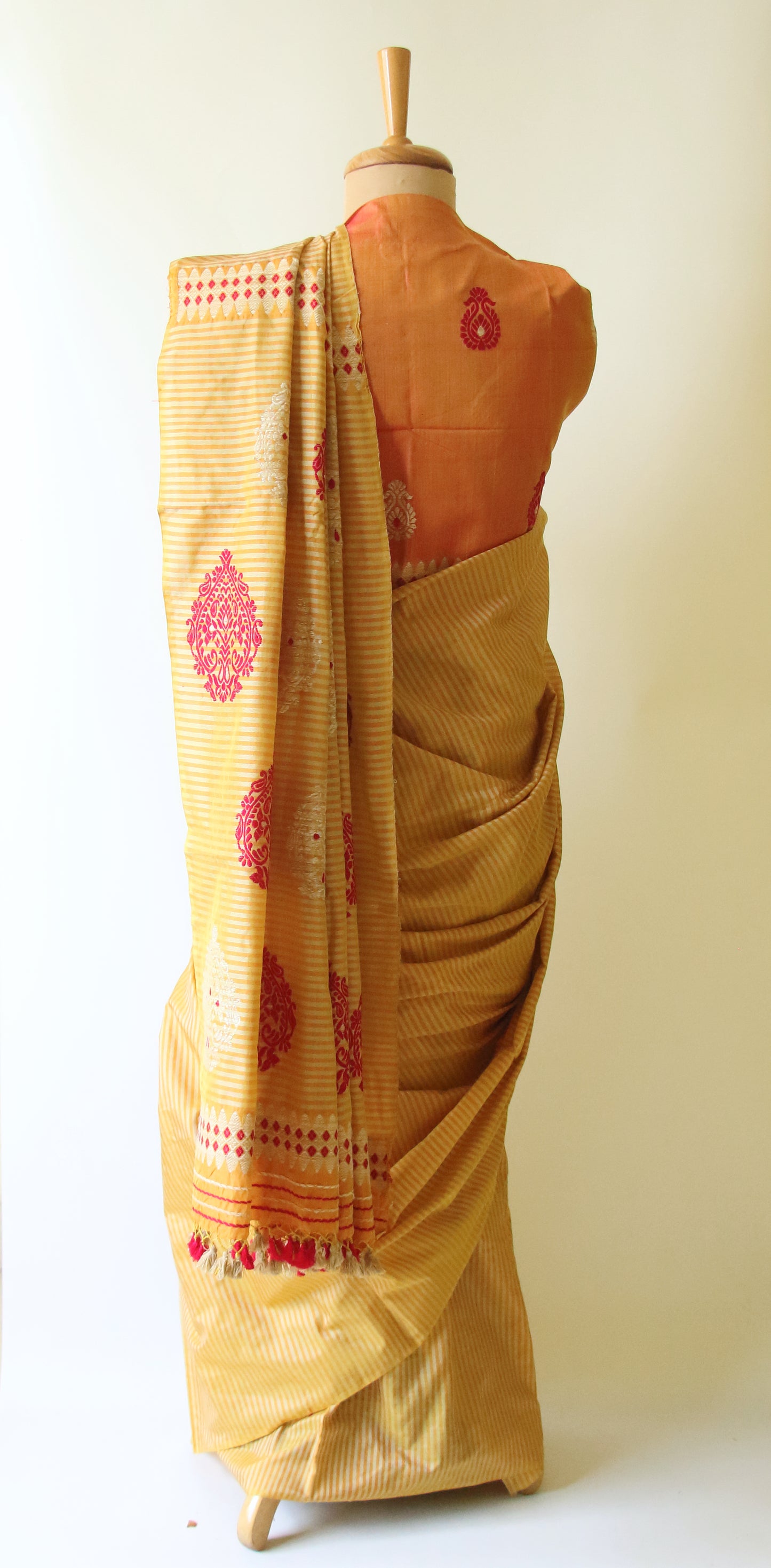 Orange Yellow Handloom Modal by Silk Saree from Assam
