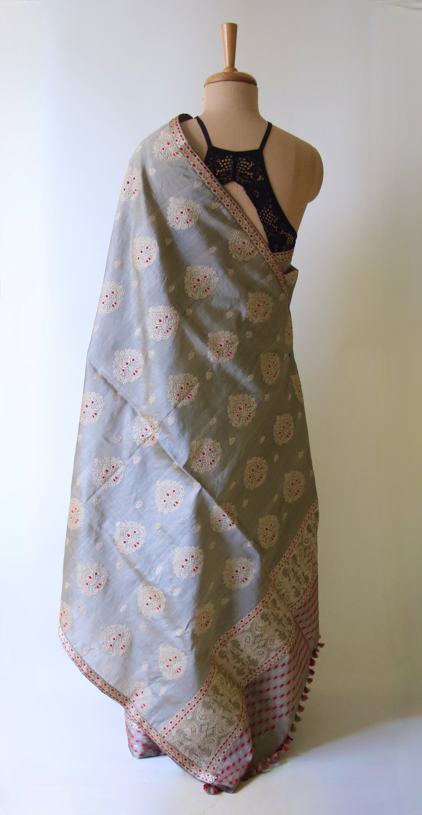 Dull Grey Mulberry Silk by Tassar Silk Mekhla Chador Set