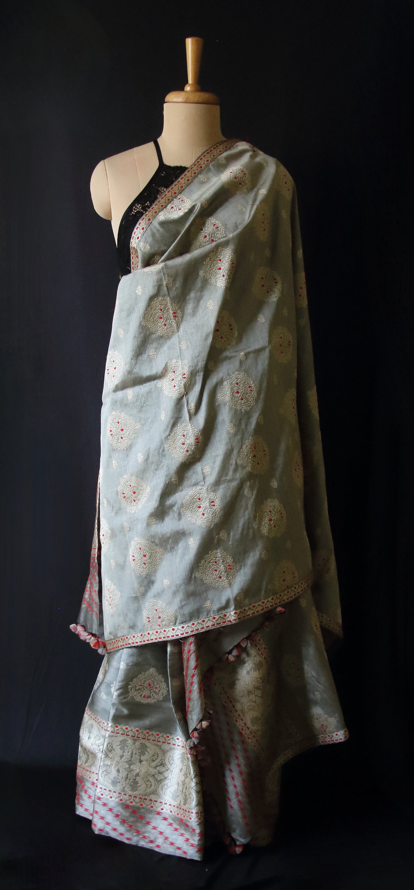 Dull Grey Mulberry Silk by Tassar Silk Mekhla Chador Set