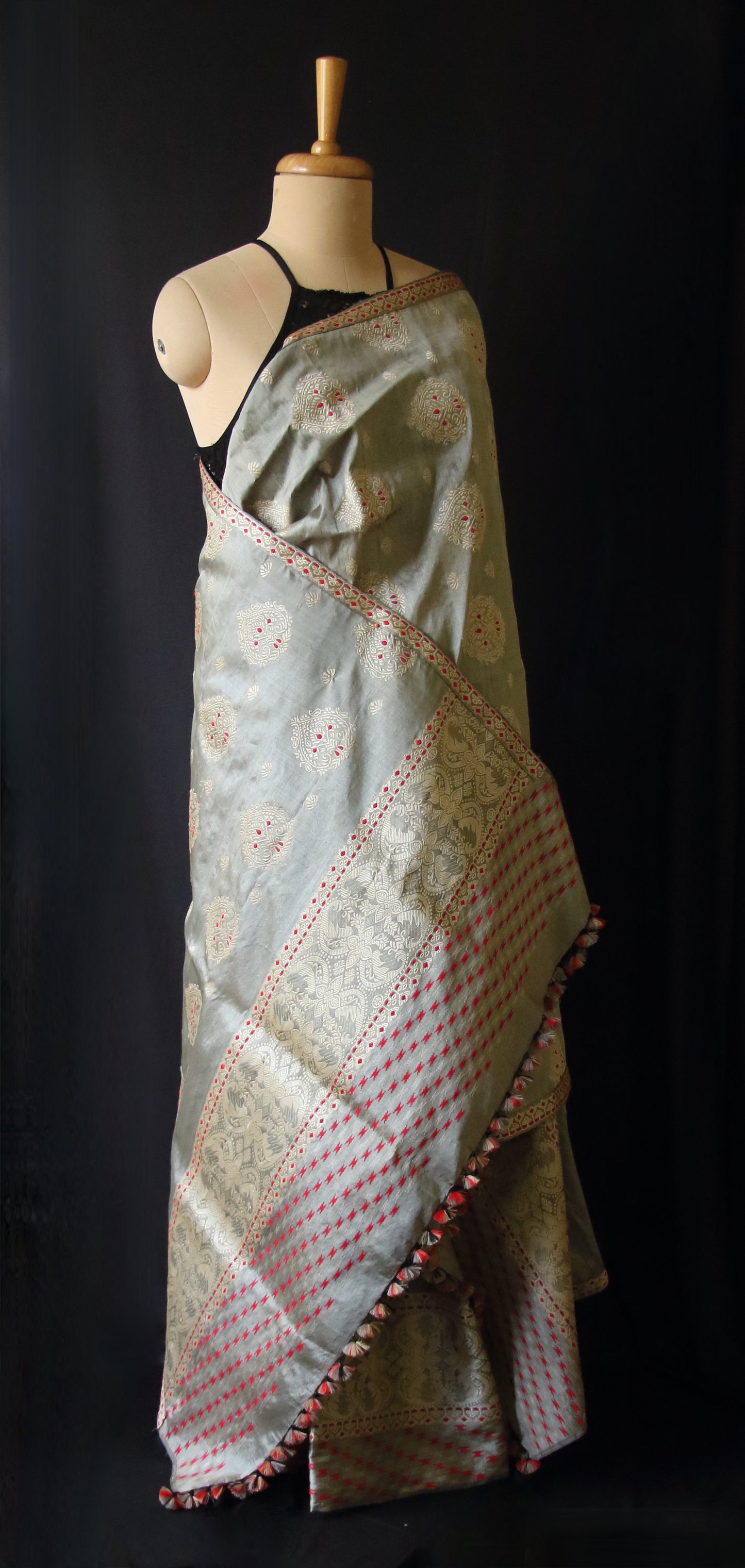 Dull Grey Mulberry Silk by Tassar Silk Mekhla Chador Set