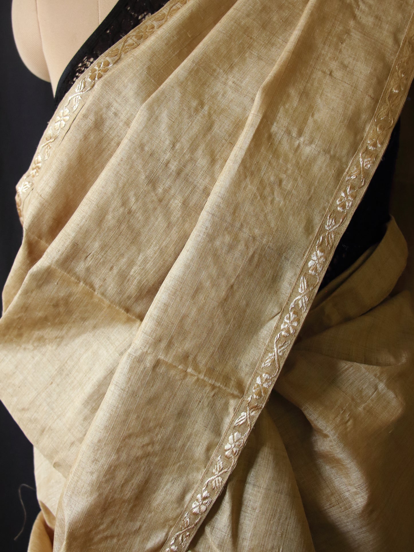 Authentic Muga Silk Mekhla Chador Set with Zari motifs from Assam