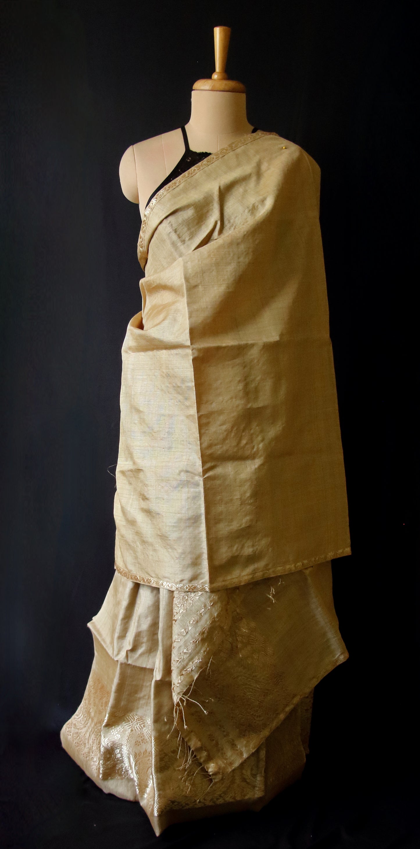 Authentic Muga Silk Mekhla Chador Set with Zari motifs from Assam