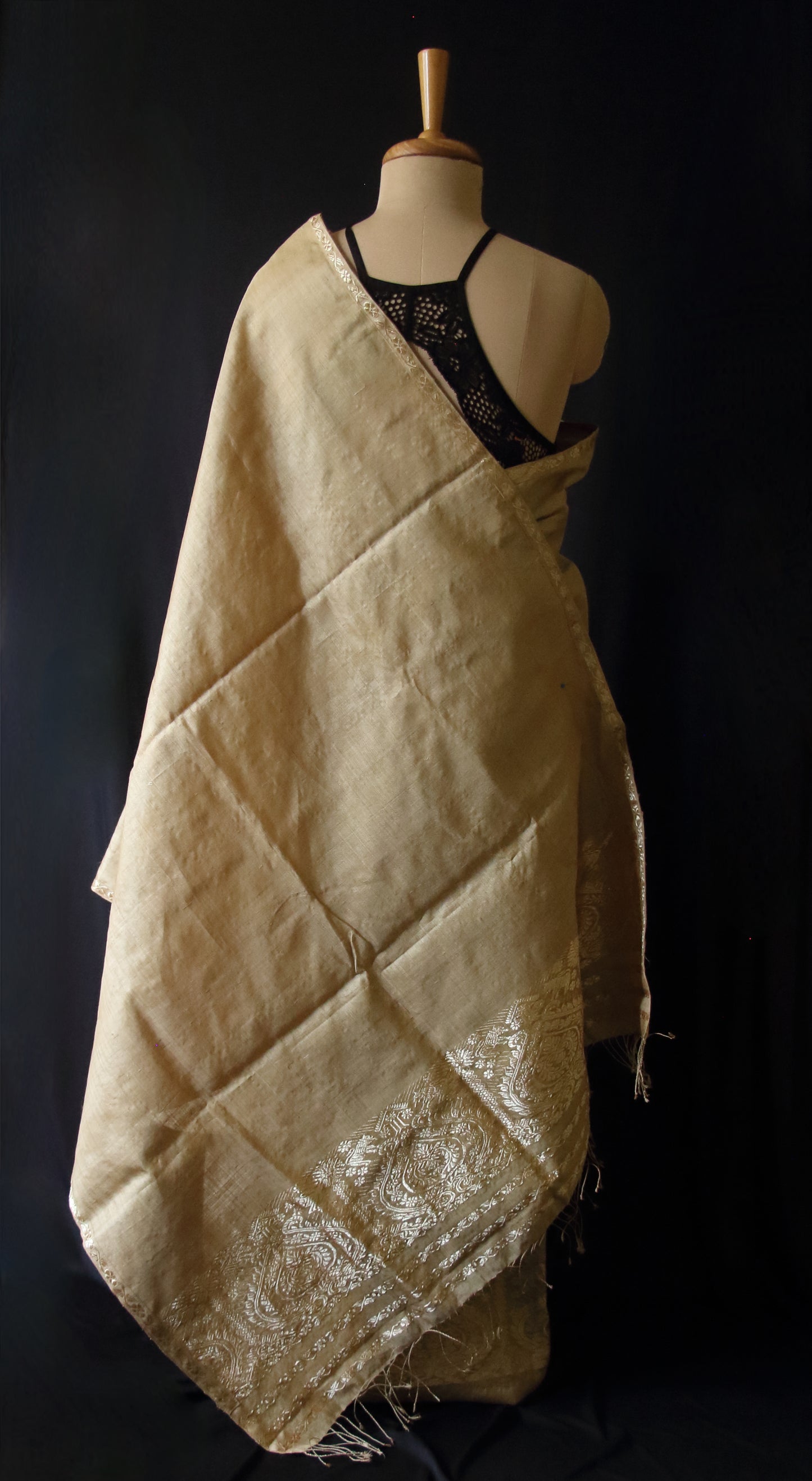Authentic Muga Silk Mekhla Chador Set with Zari motifs from Assam