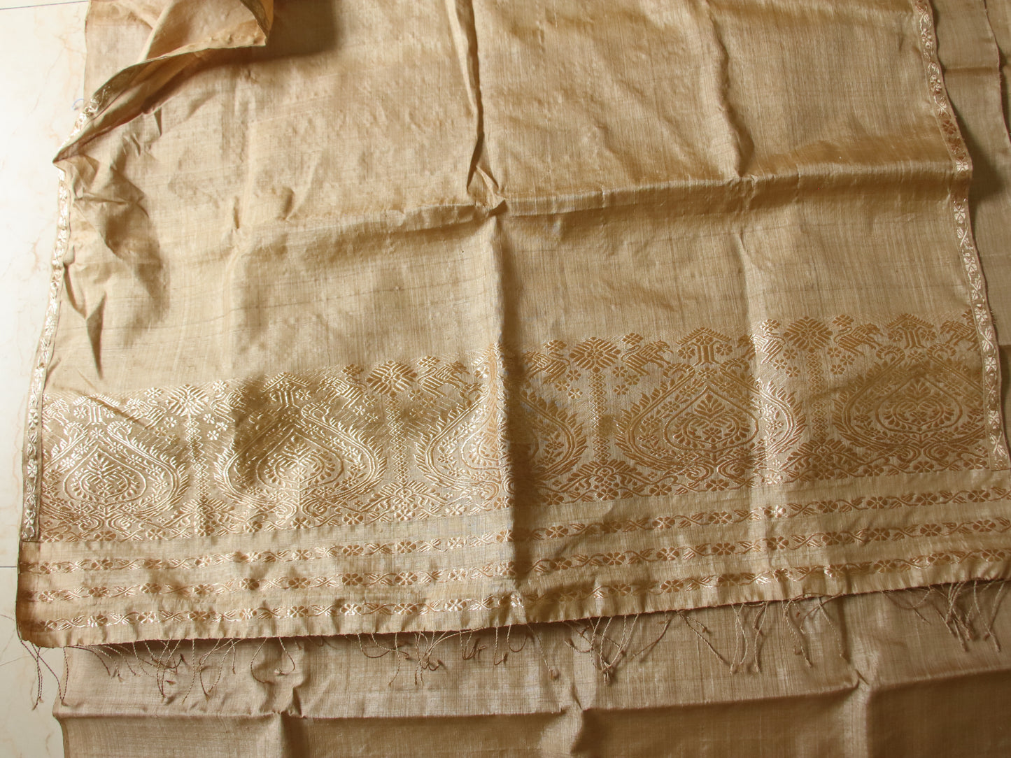 Authentic Muga Silk Mekhla Chador Set with Zari motifs from Assam