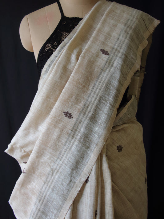 Handwoven Soft Brown Natural Dyed Eri Silk Sari from Assam