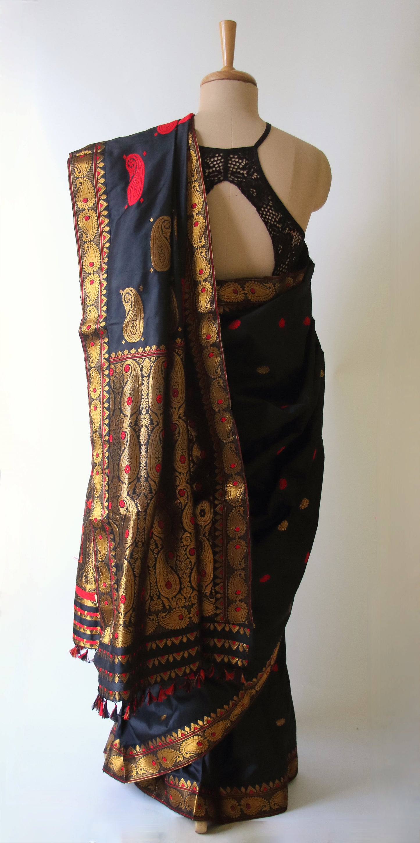 Black Colour Handloom Mulberry Silk Saree from Assam