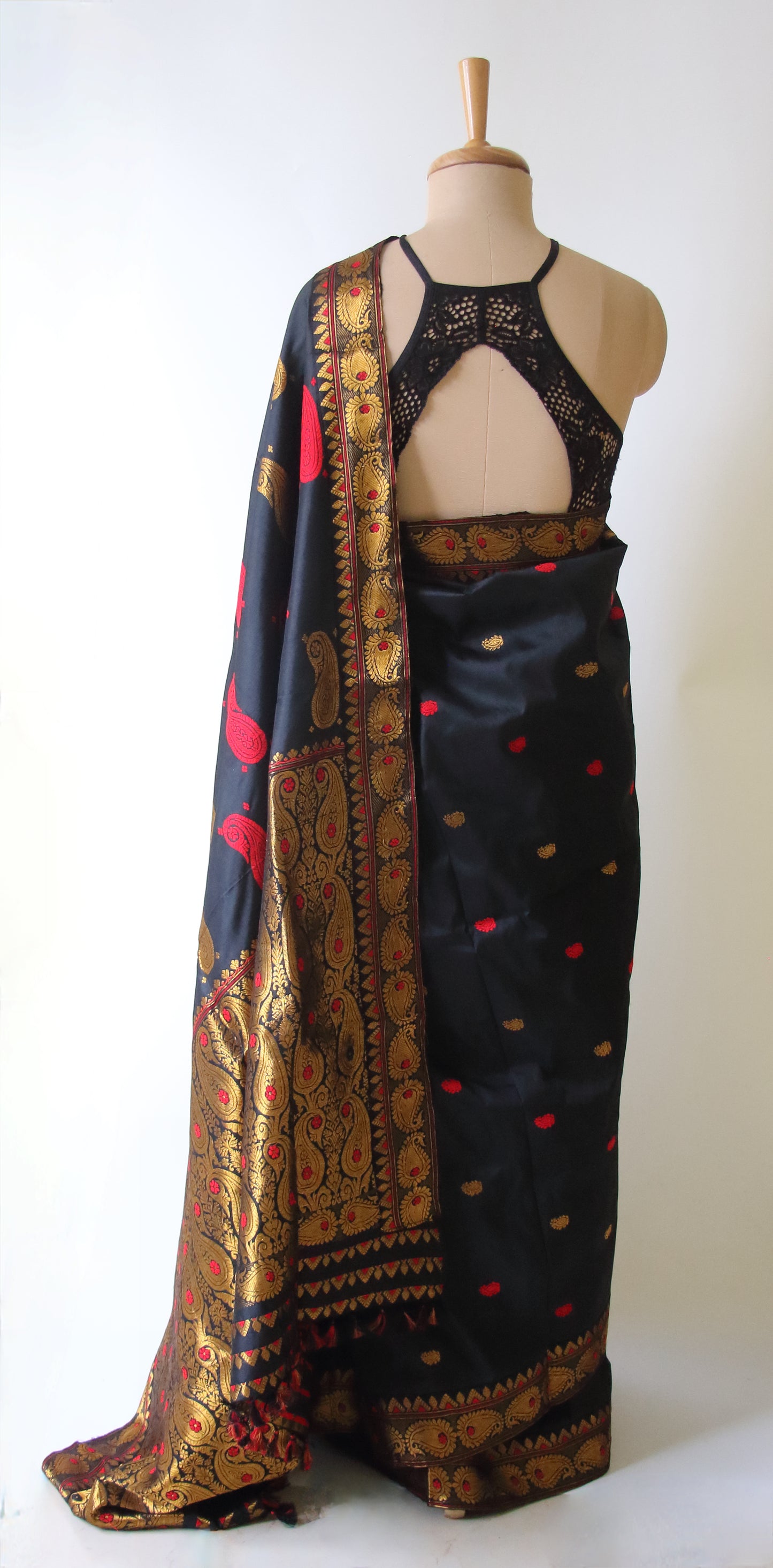 Black Colour Handloom Mulberry Silk Saree from Assam
