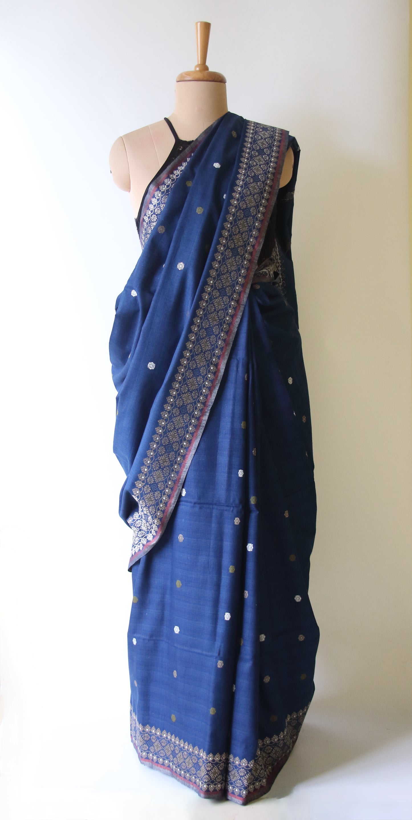 Natural Dyed Indigo Handloom Eri Silk  Sari from Assam