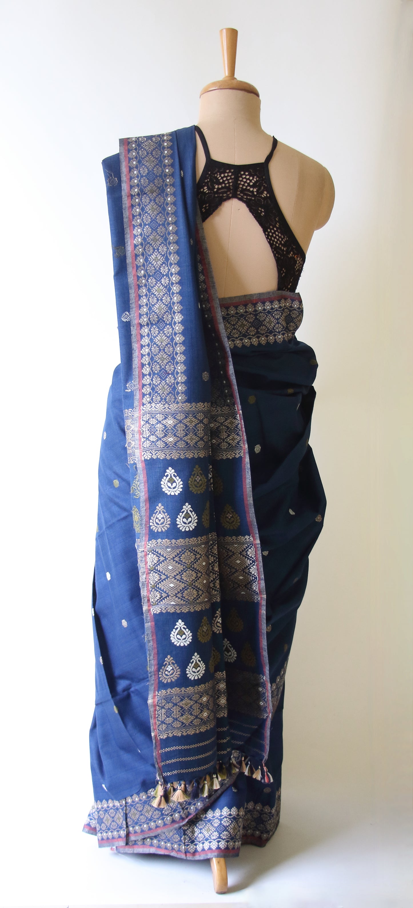 Natural Dyed Indigo Handloom Eri Silk  Sari from Assam