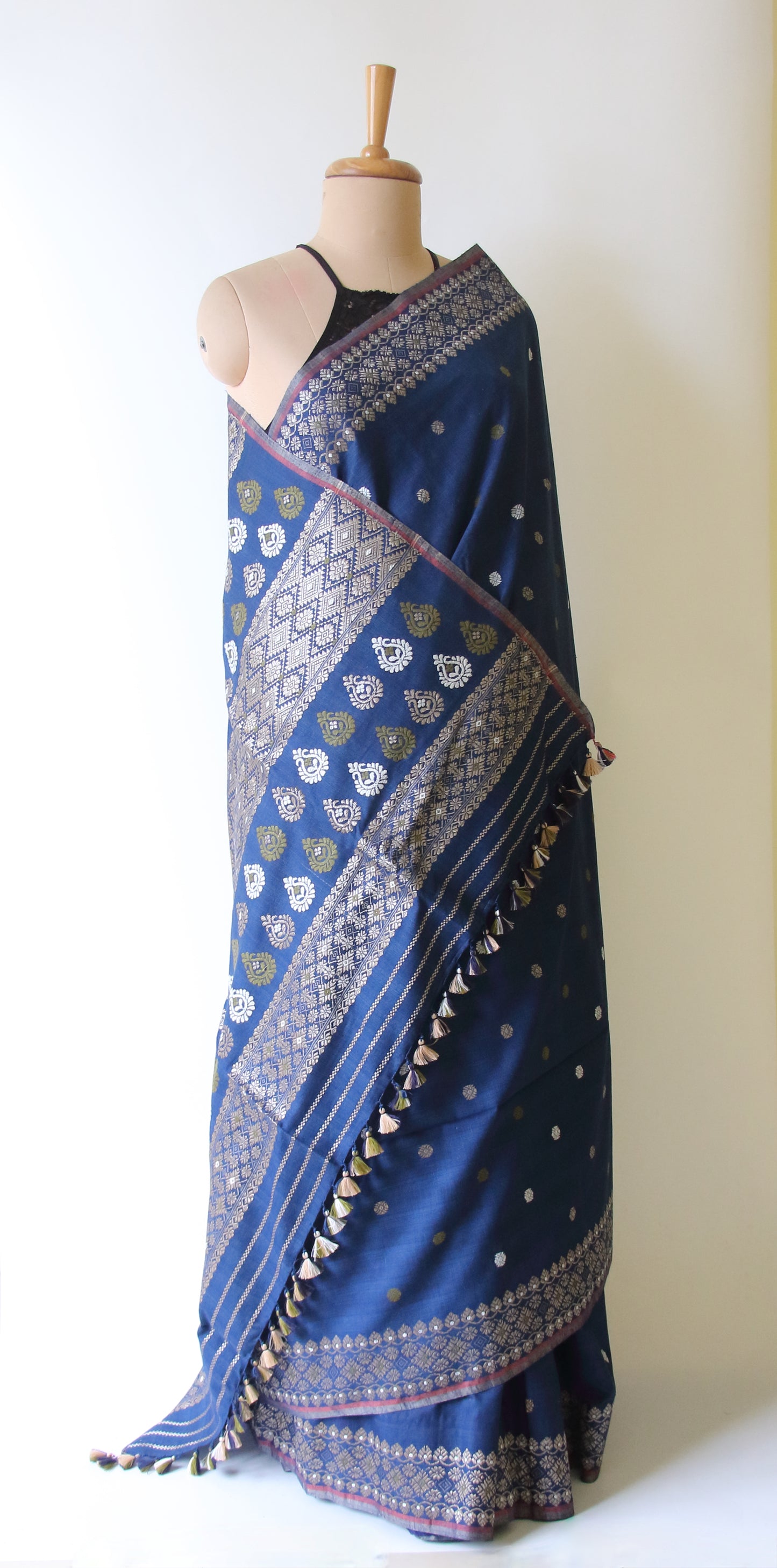 Natural Dyed Indigo Handloom Eri Silk  Sari from Assam