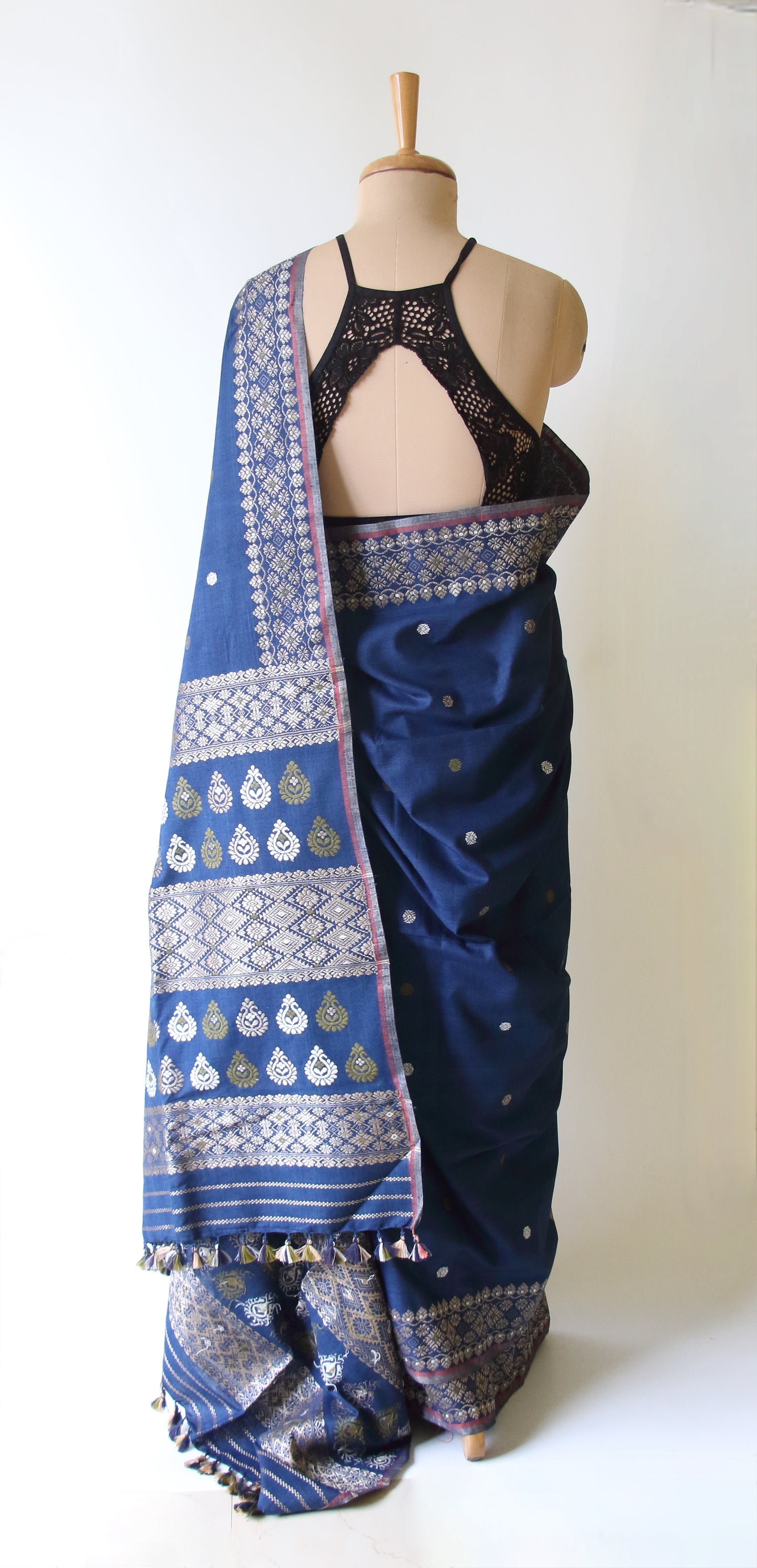 Natural Dyed Indigo Handloom Eri Silk  Sari from Assam