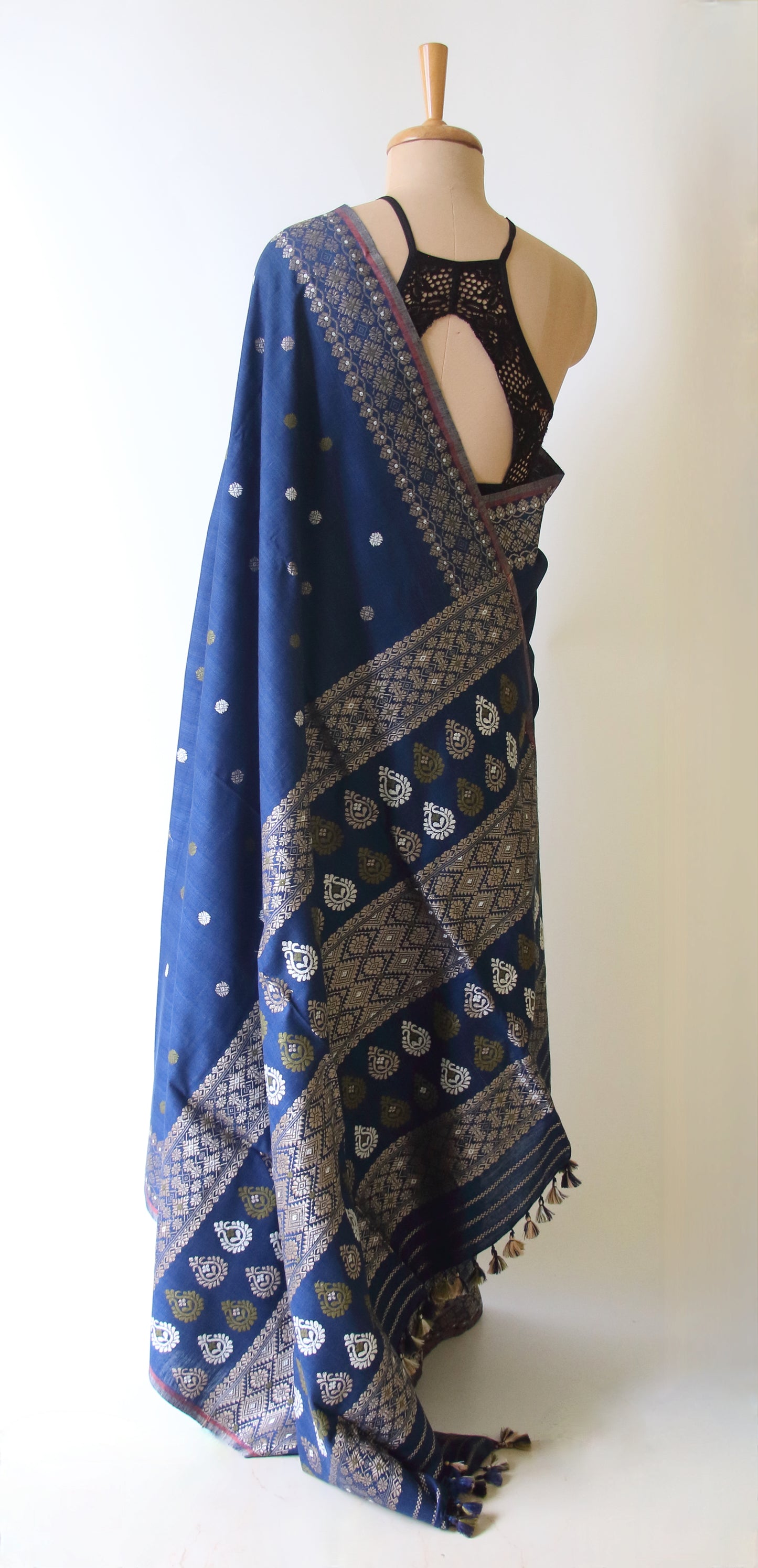 Natural Dyed Indigo Handloom Eri Silk  Sari from Assam