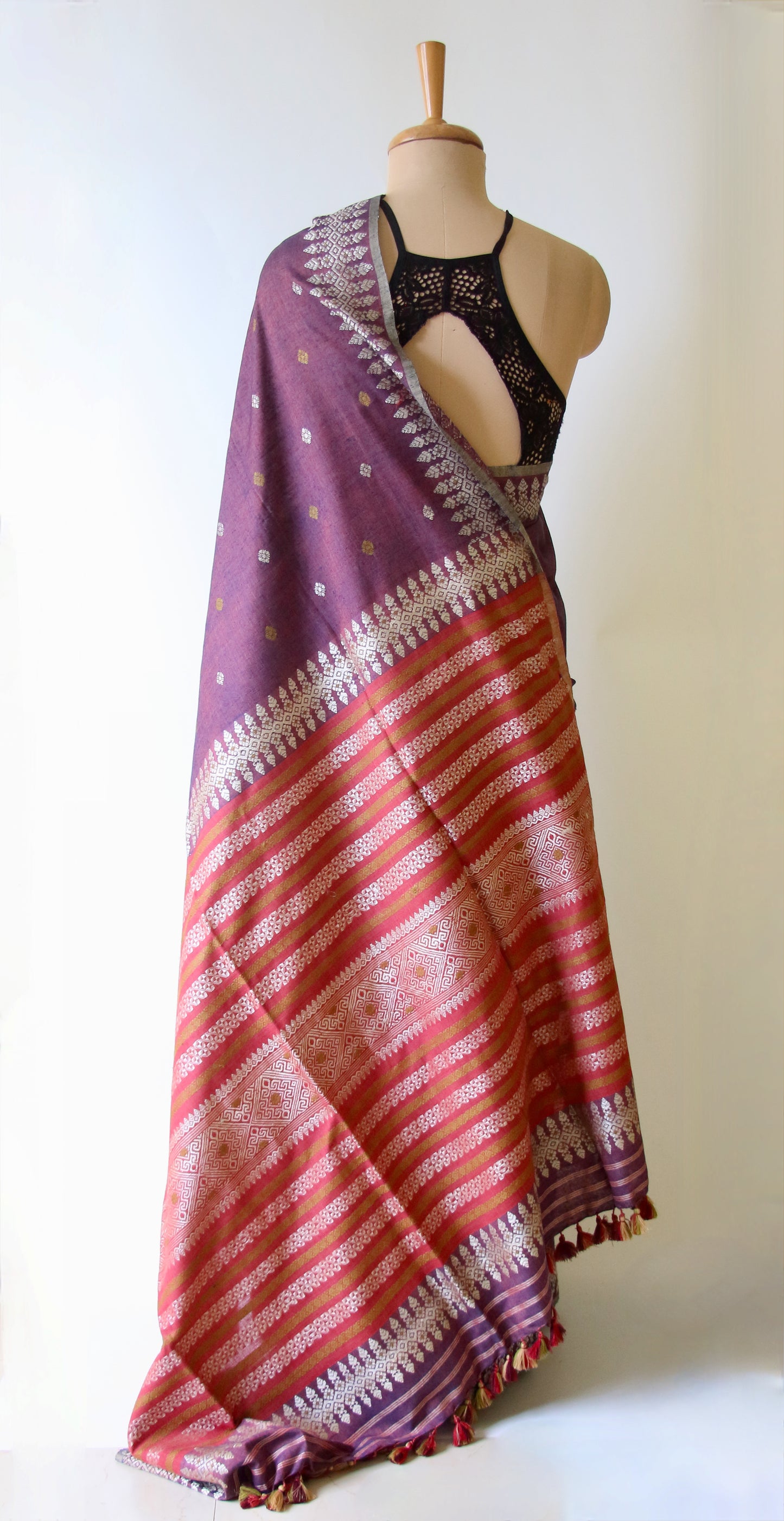 Wine Natural Dyed Handloom Eri Silk Saree from Assam