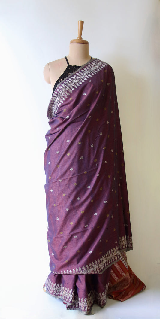 Wine Natural Dyed Handloom Eri Silk Saree from Assam
