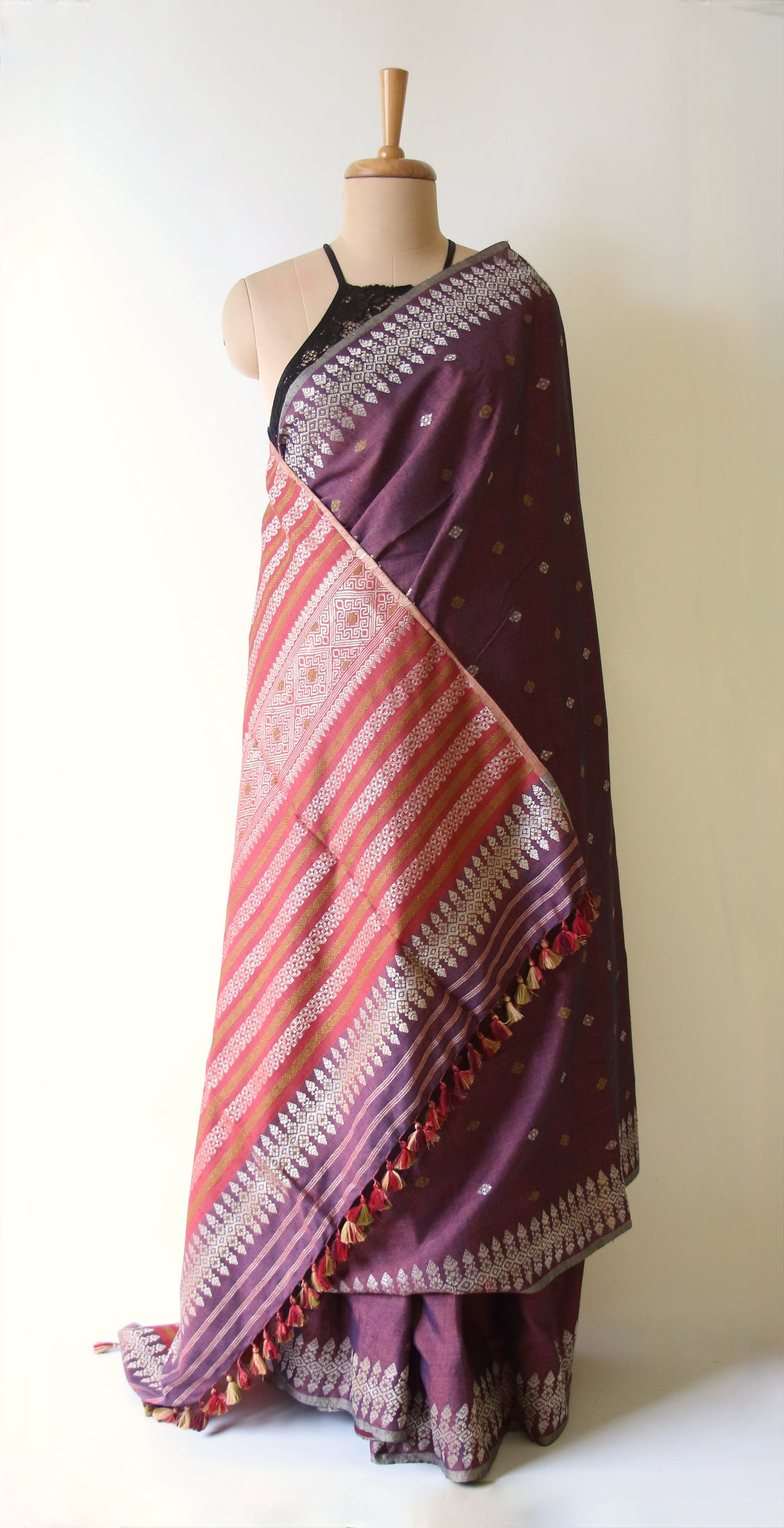 Wine Natural Dyed Handloom Eri Silk Saree from Assam
