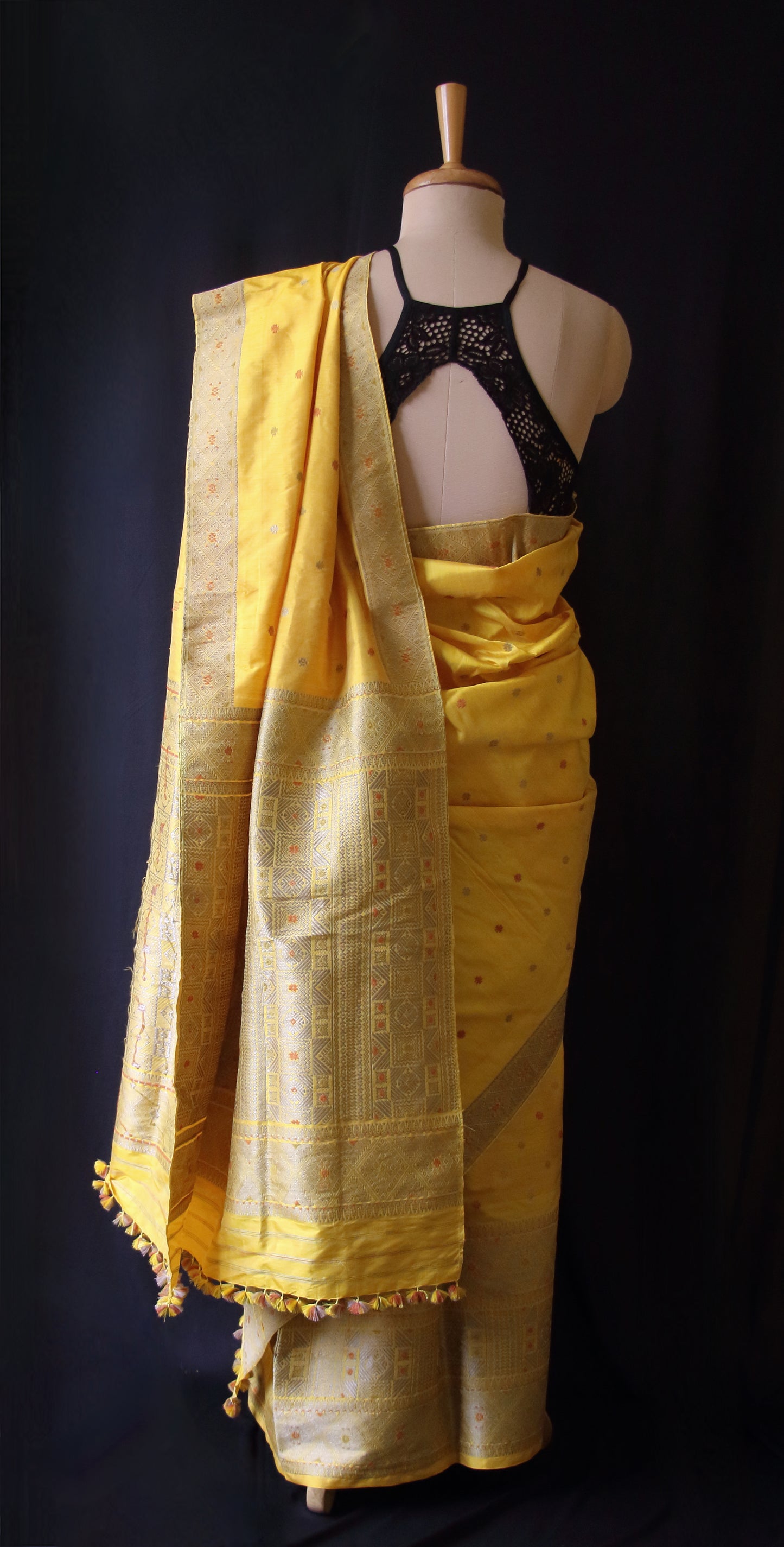 Yellow Natural Dyed  Mulberry Silk Traditional Mekhla Chador Set
