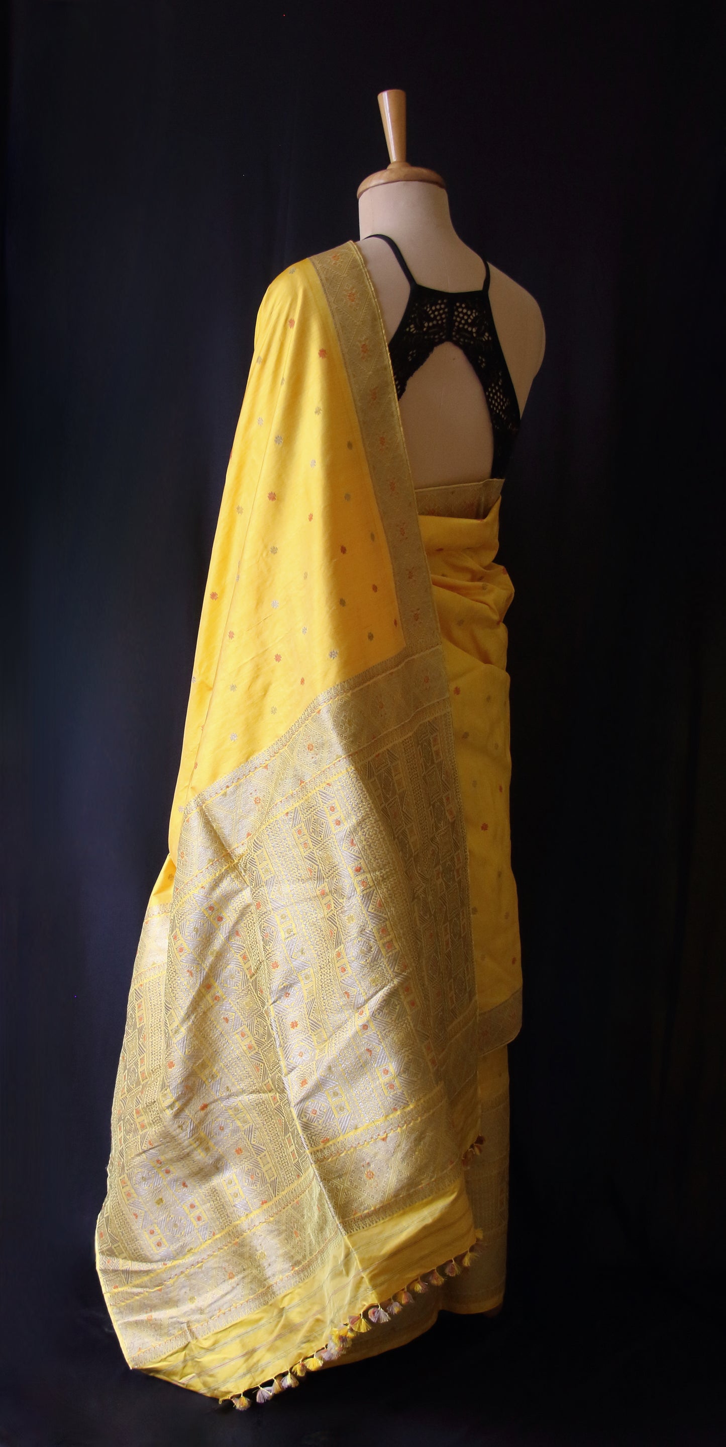 Yellow Natural Dyed  Mulberry Silk Traditional Mekhla Chador Set