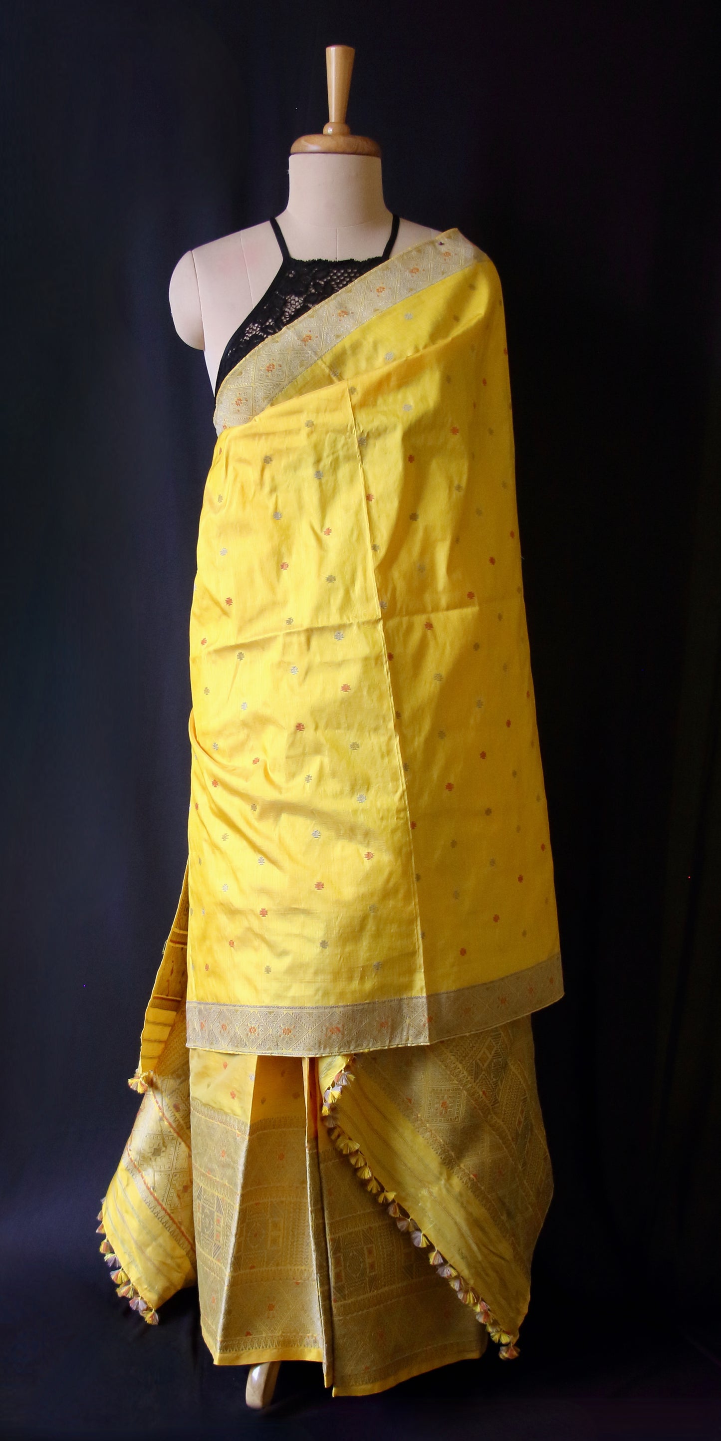 Yellow Natural Dyed  Mulberry Silk Traditional Mekhla Chador Set