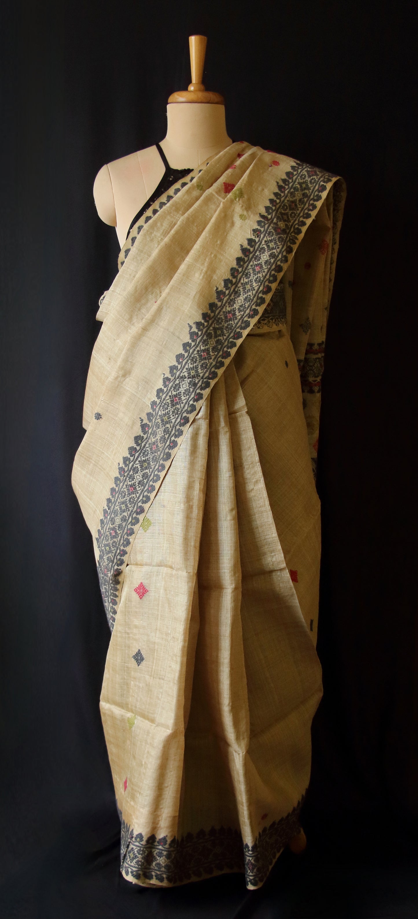Muga Silk Saree with natural dyed Eri Silk  motifs from Assam