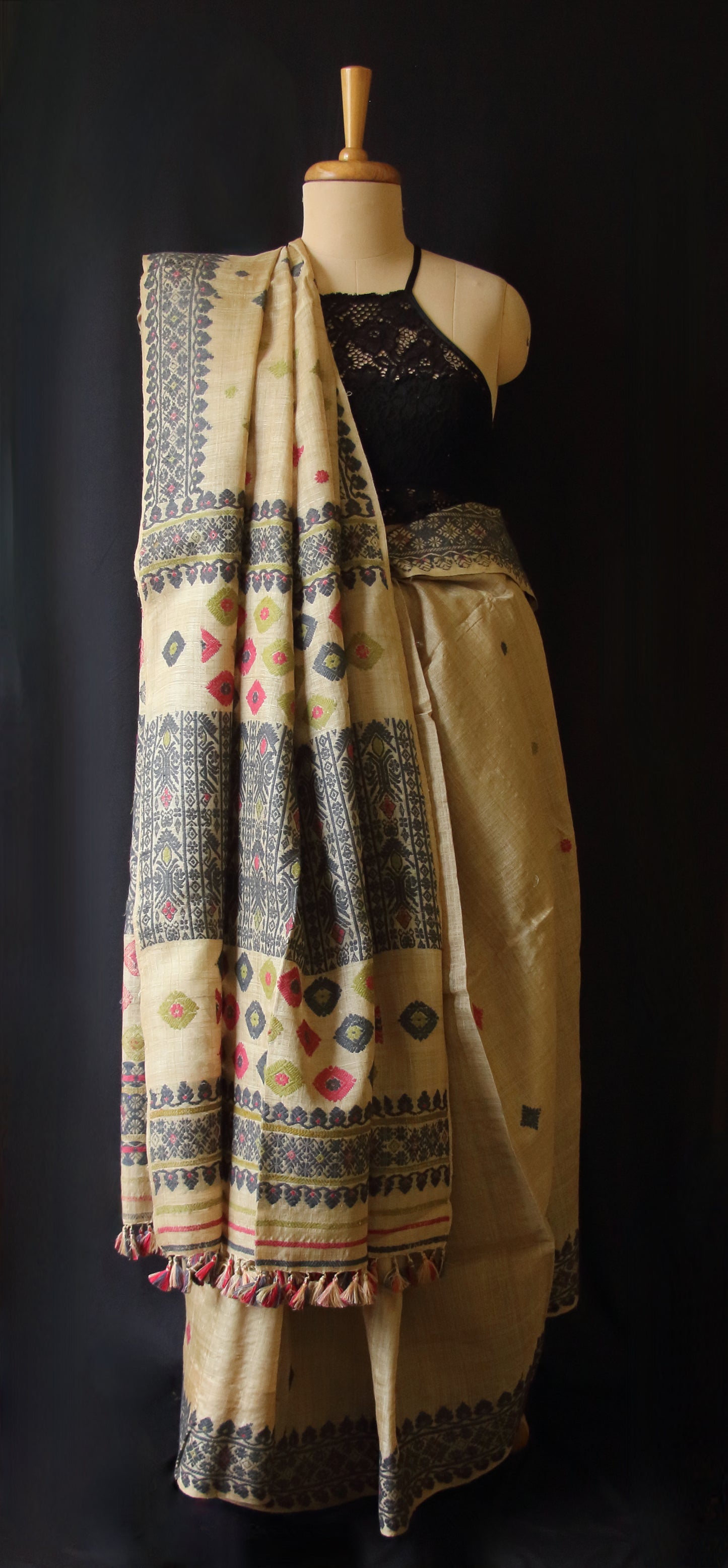 Muga Silk Saree with natural dyed Eri Silk  motifs from Assam
