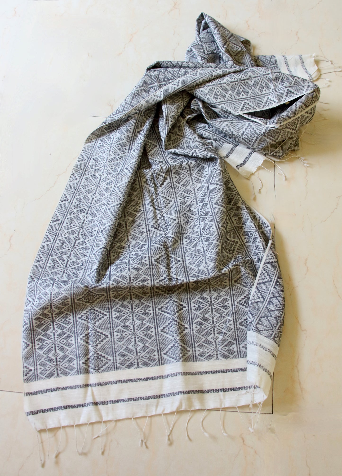 Natural Dyed All Over Patterned  Silk Scarf Handwoven from Assam