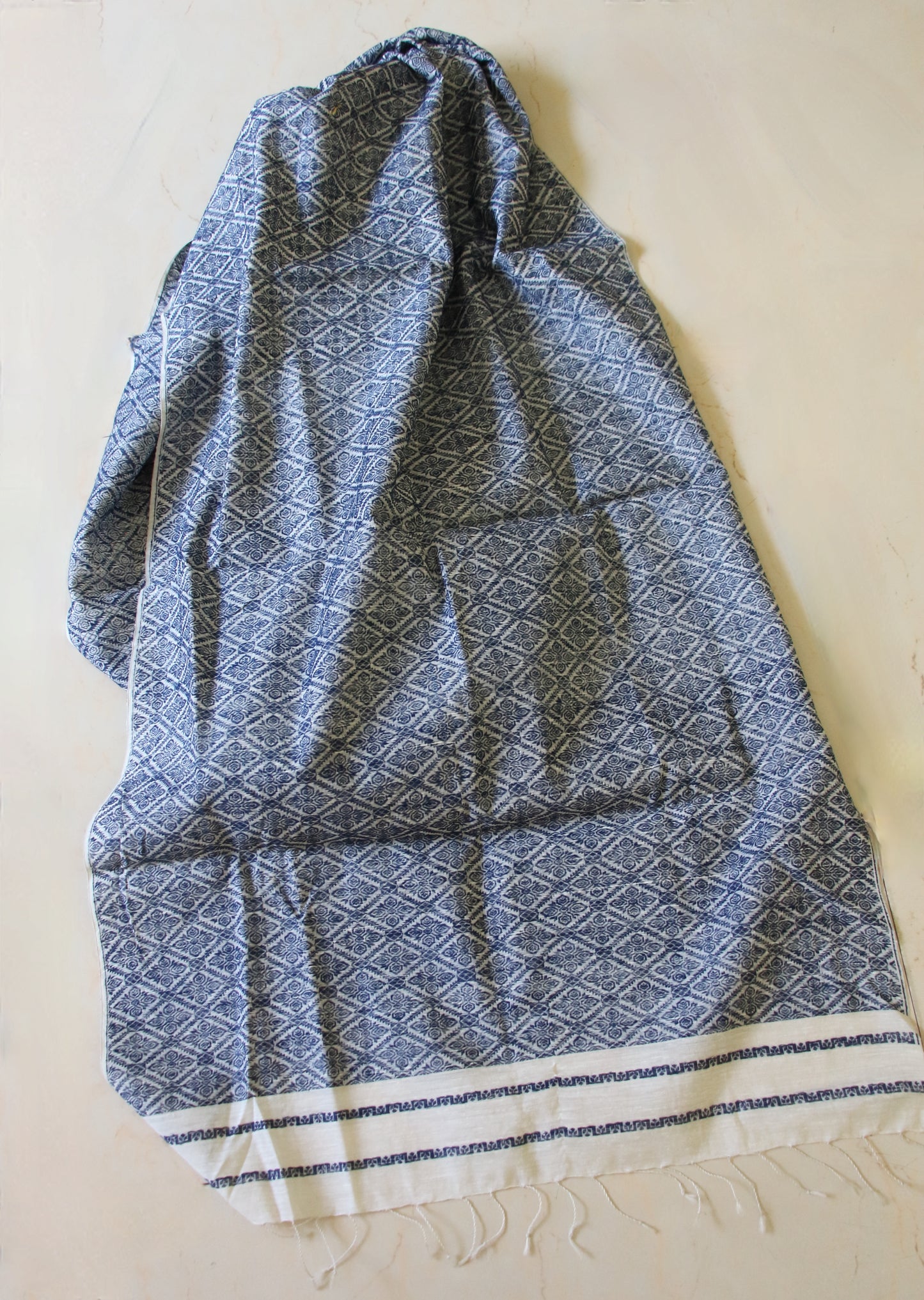 Natural Dyed All Over Patterned  Silk Scarf Handwoven from Assam
