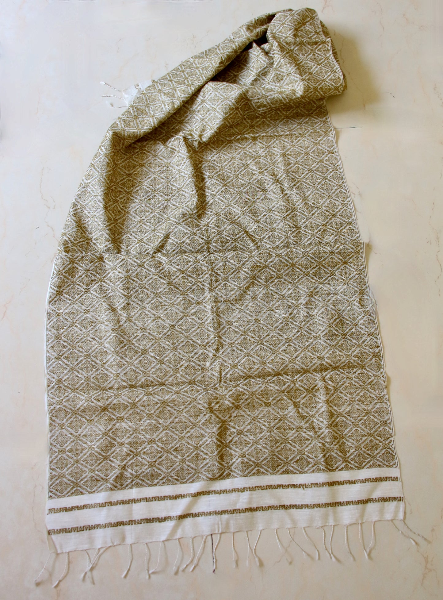 Natural Dyed All Over Patterned  Silk Scarf Handwoven from Assam