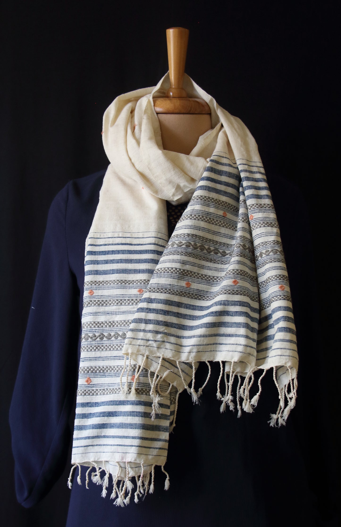 Natural Off White colour Eri Silk Handwoven Scarf from Assam