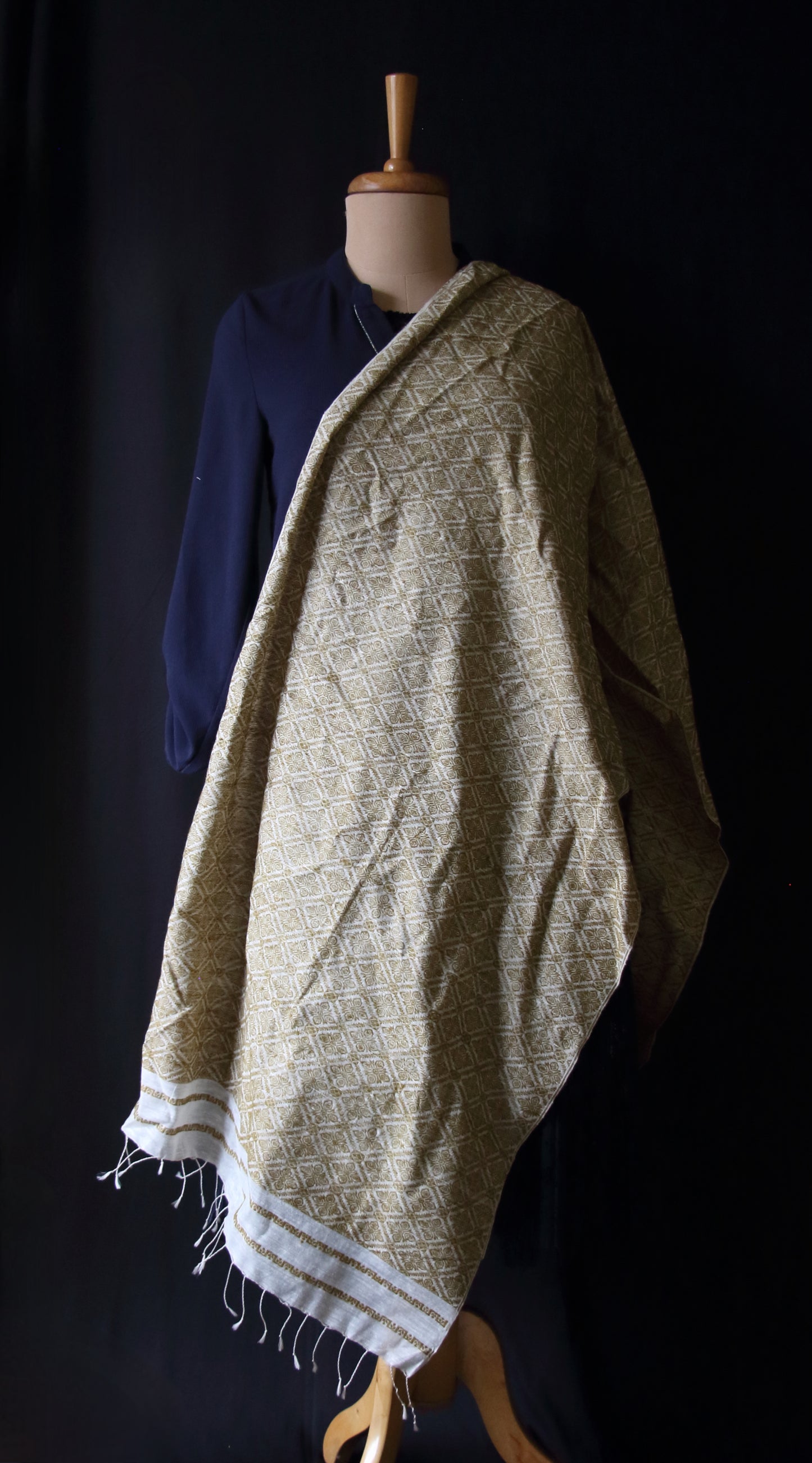 Natural Dyed All Over Patterned  Silk Scarf Handwoven from Assam