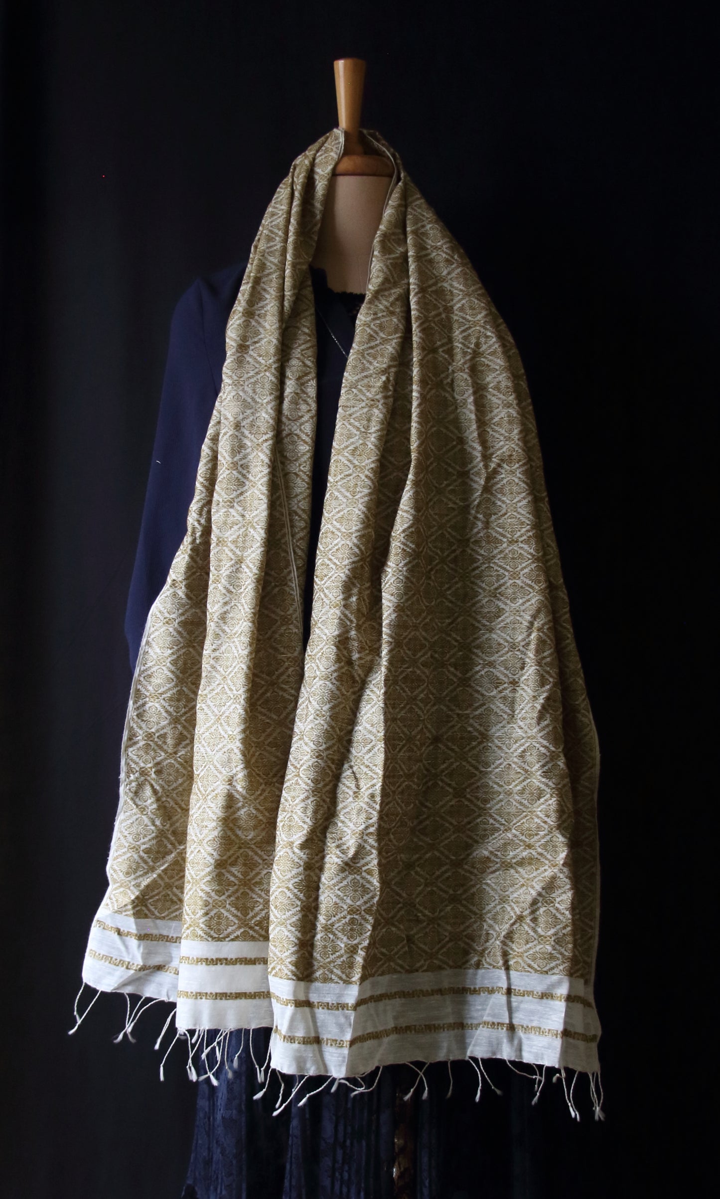 Natural Dyed All Over Patterned  Silk Scarf Handwoven from Assam