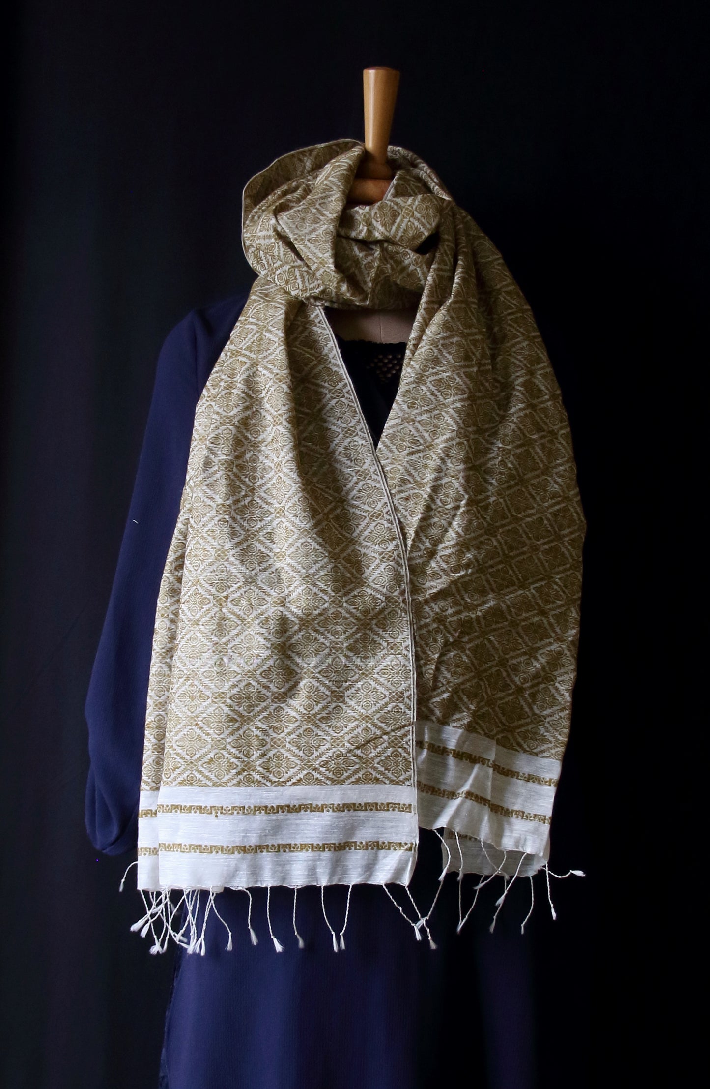 Natural Dyed All Over Patterned  Silk Scarf Handwoven from Assam