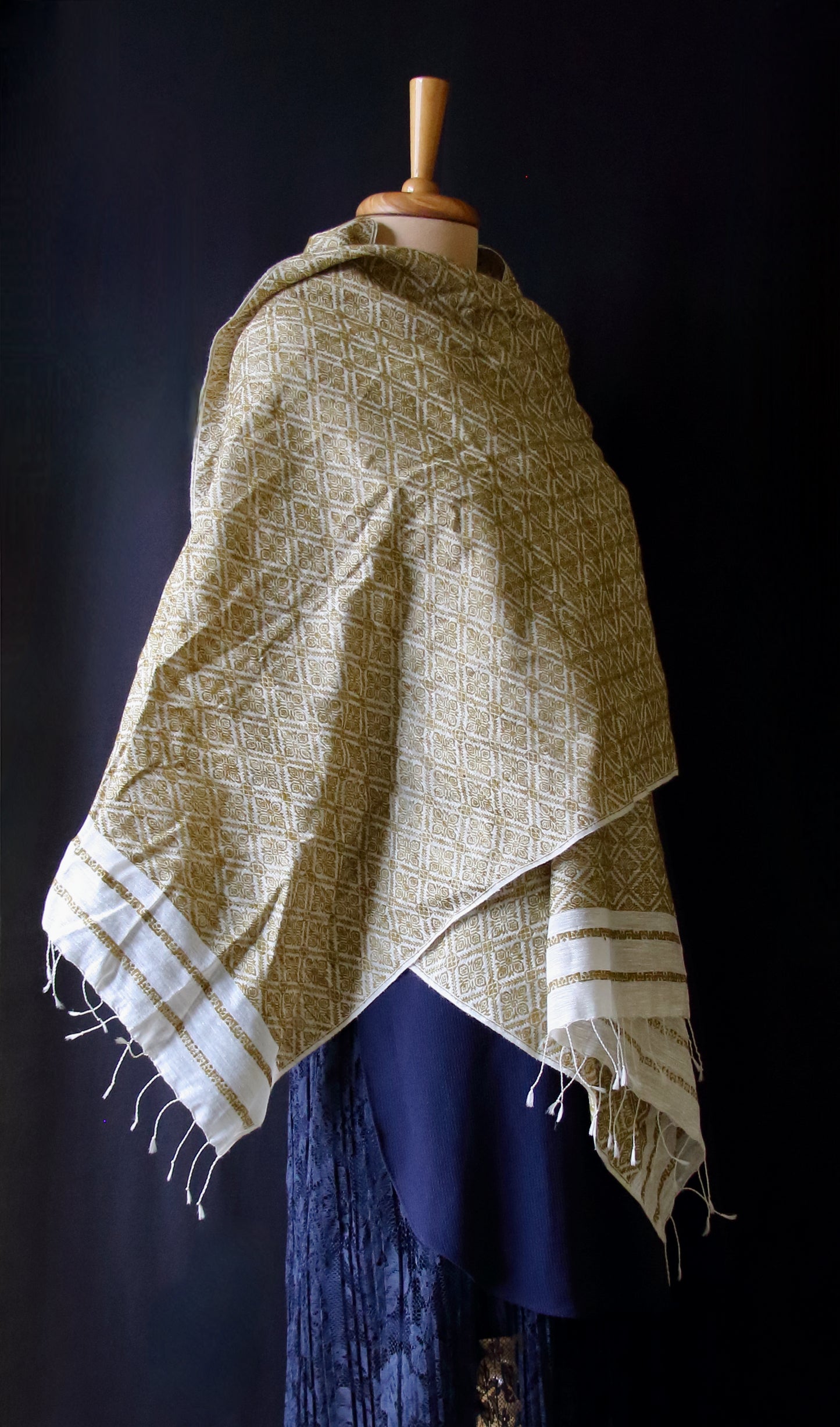 Natural Dyed All Over Patterned  Silk Scarf Handwoven from Assam
