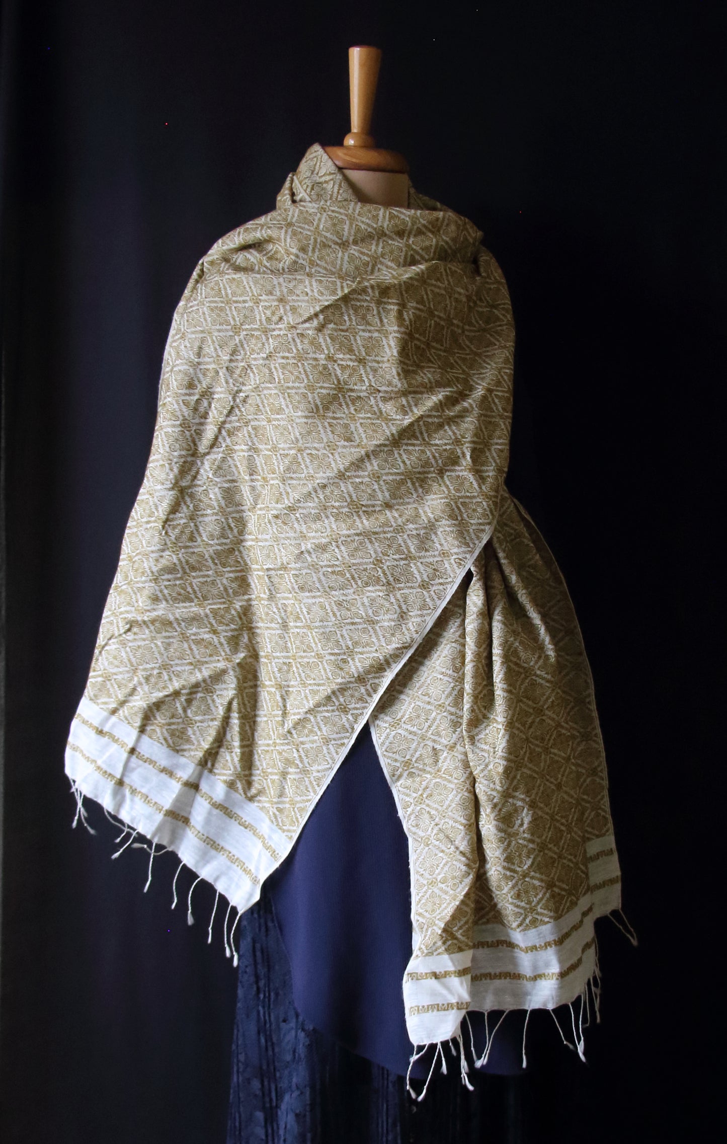 Natural Dyed All Over Patterned  Silk Scarf Handwoven from Assam