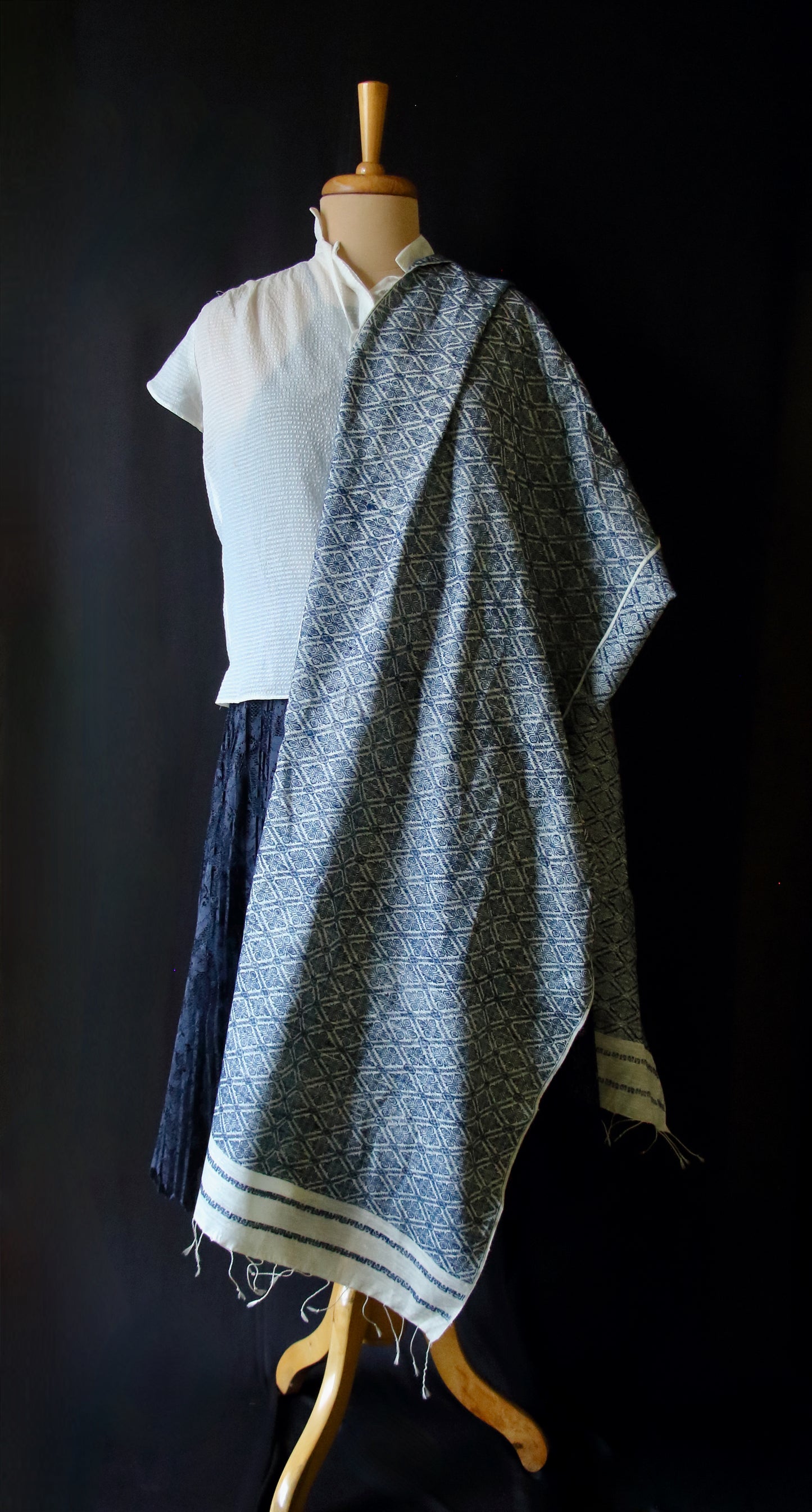 Natural Dyed All Over Patterned  Silk Scarf Handwoven from Assam