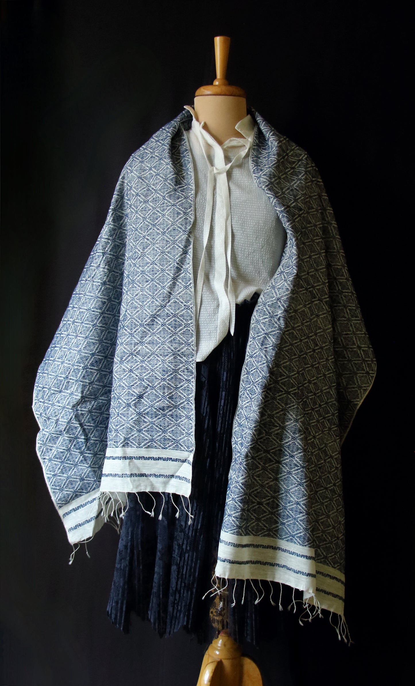 Natural Dyed All Over Patterned  Silk Scarf Handwoven from Assam