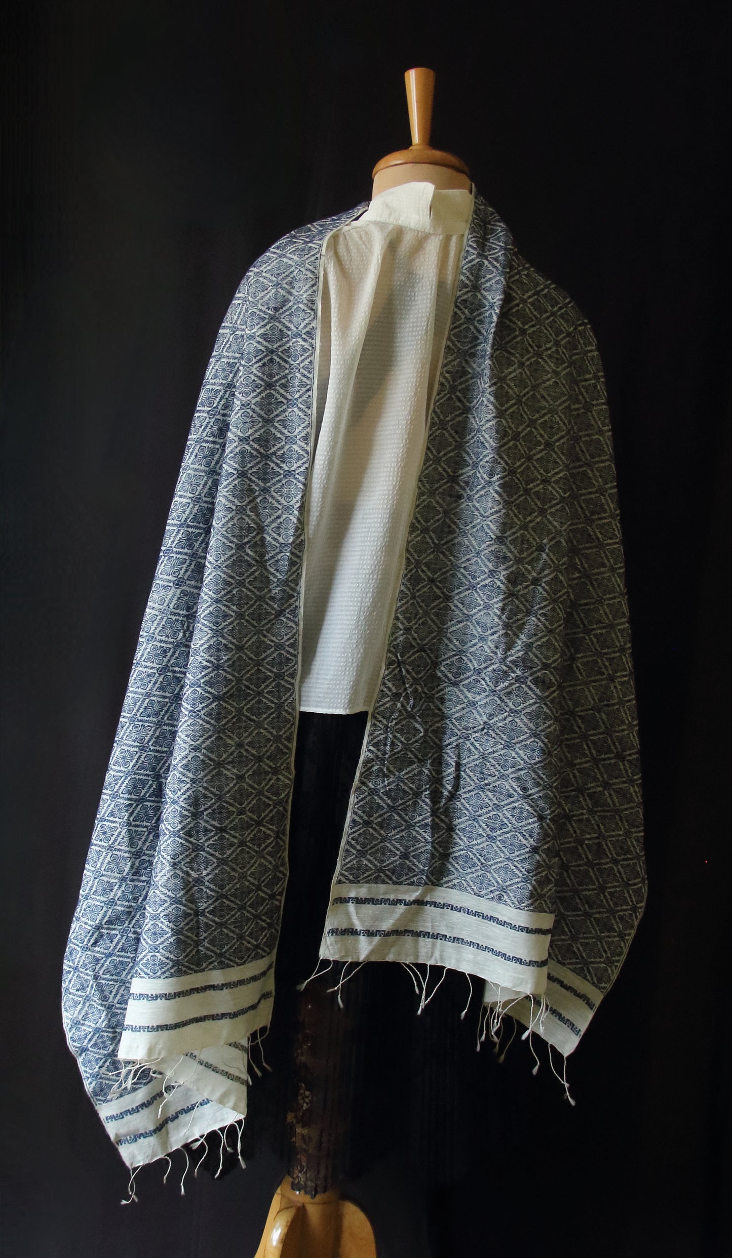 Natural Dyed All Over Patterned  Silk Scarf Handwoven from Assam