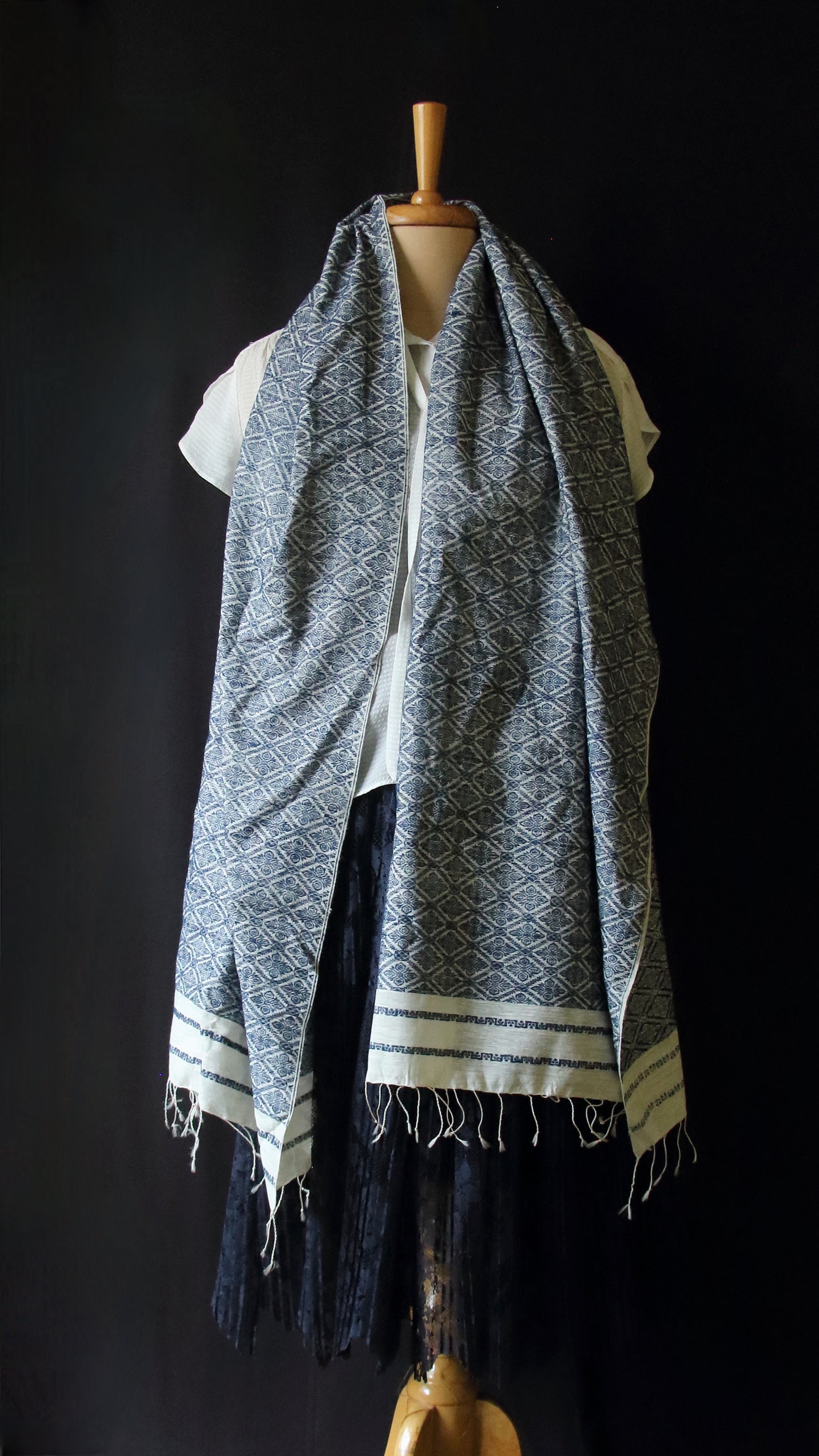 Natural Dyed All Over Patterned  Silk Scarf Handwoven from Assam